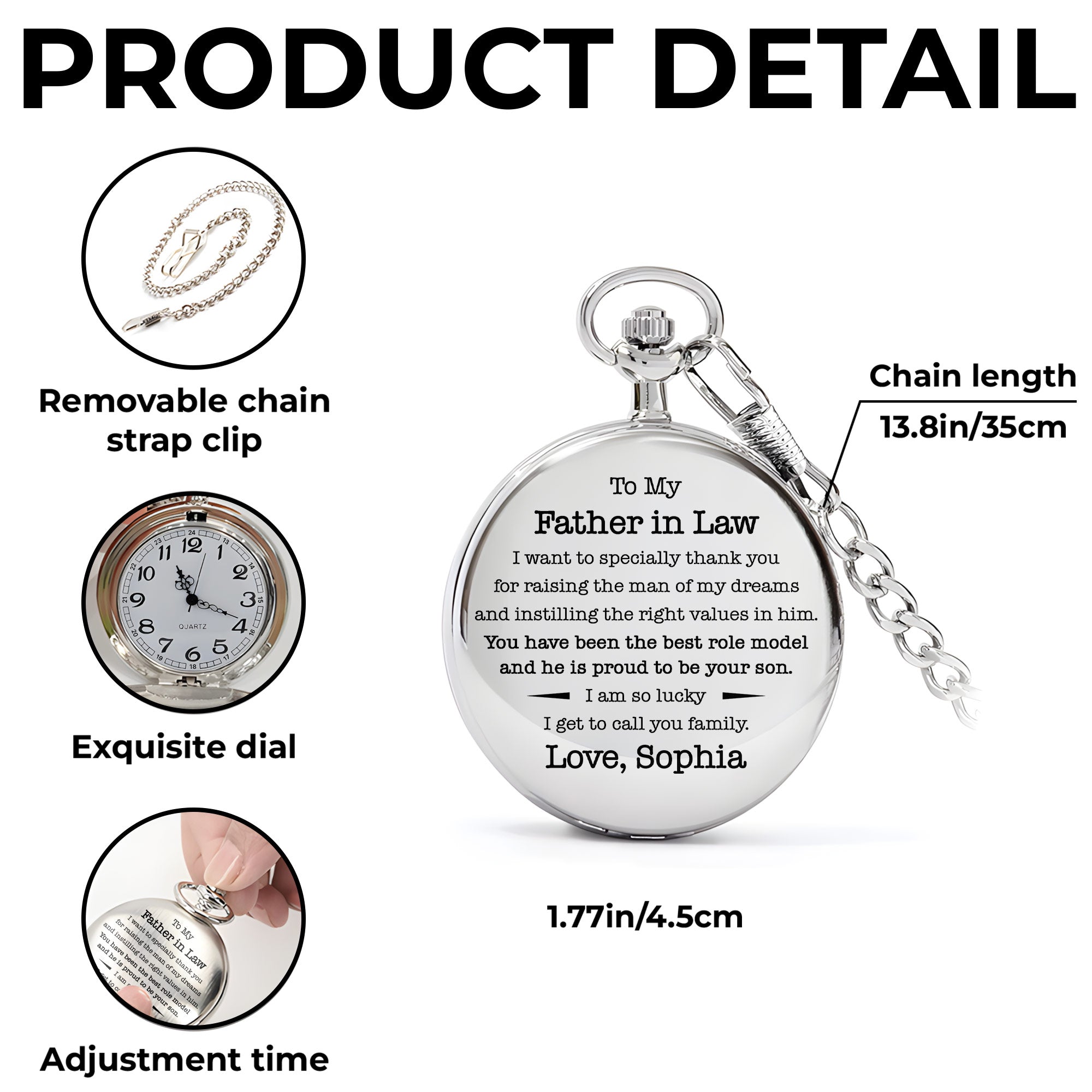 Personalized Silver-Plated Pocket Watch Custom Engraved Gift for Father-in-Law