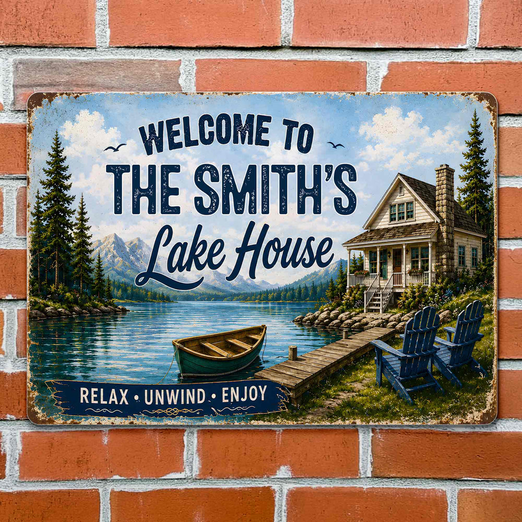 Personalized Welcome Metal Sign Custom Name Lake House Gift Metal Sign GradoCreations