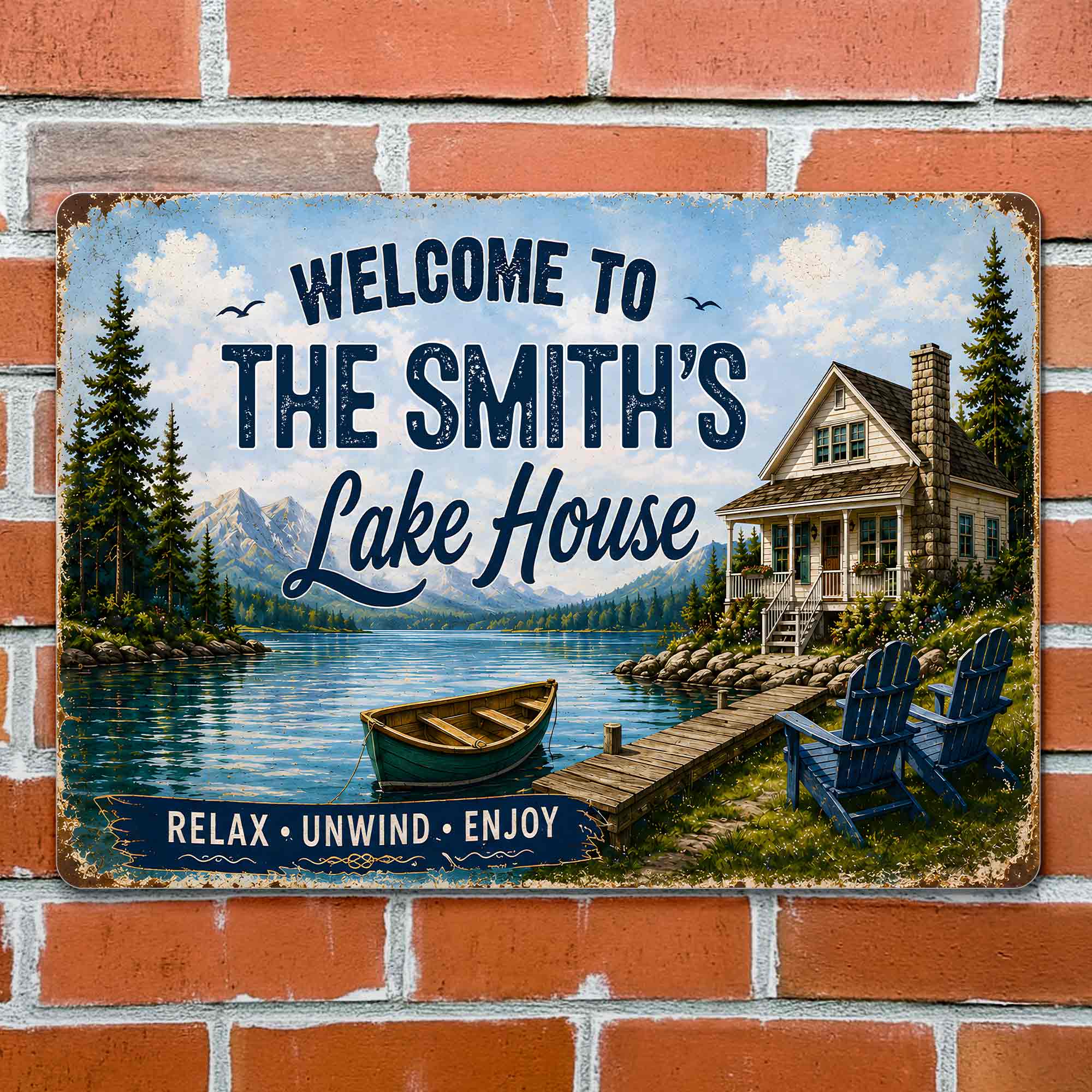 Personalized Welcome Metal Sign Custom Name Lake House Gift Metal Sign GradoCreations