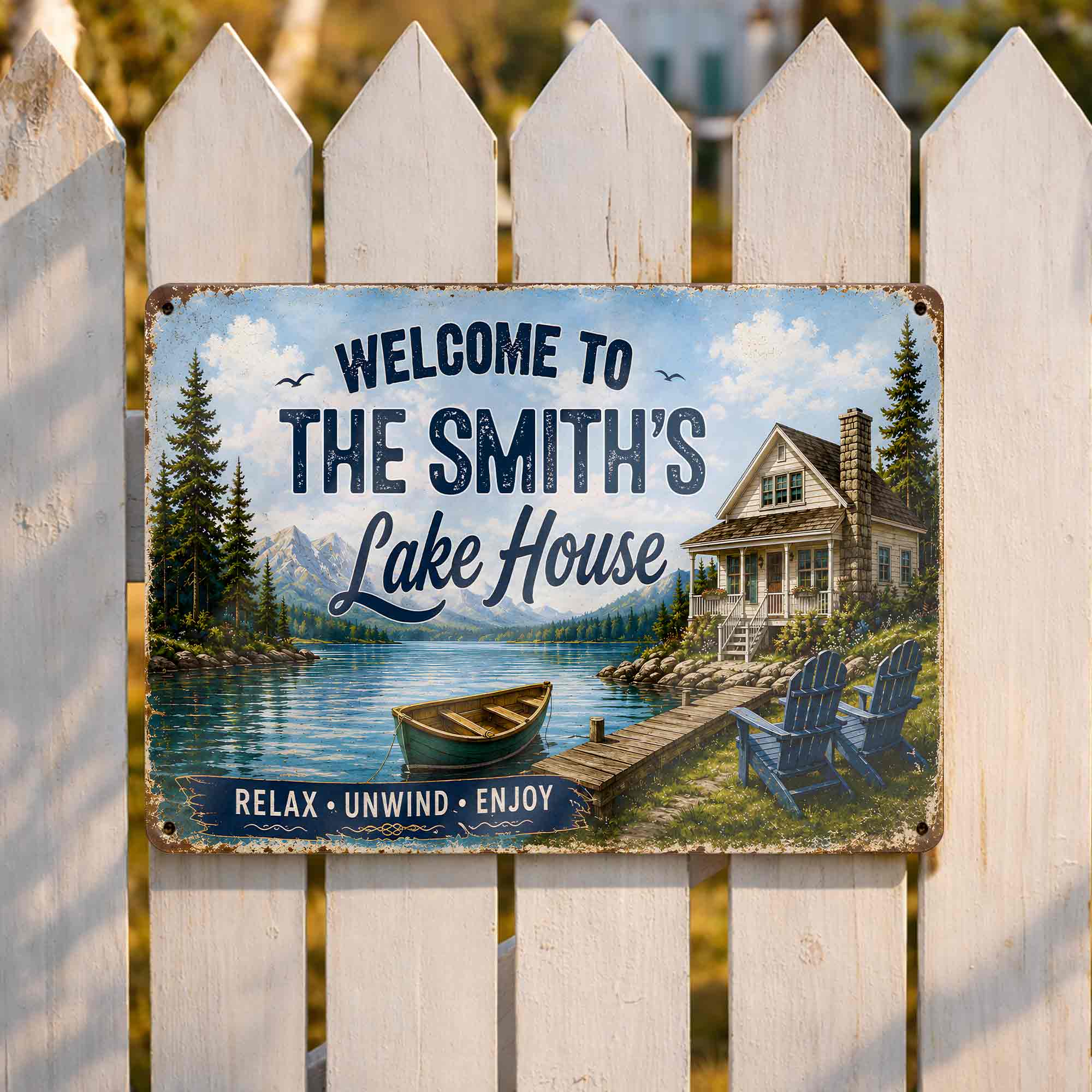 Personalized Welcome Metal Sign Custom Name Lake House Gift Metal Sign GradoCreations