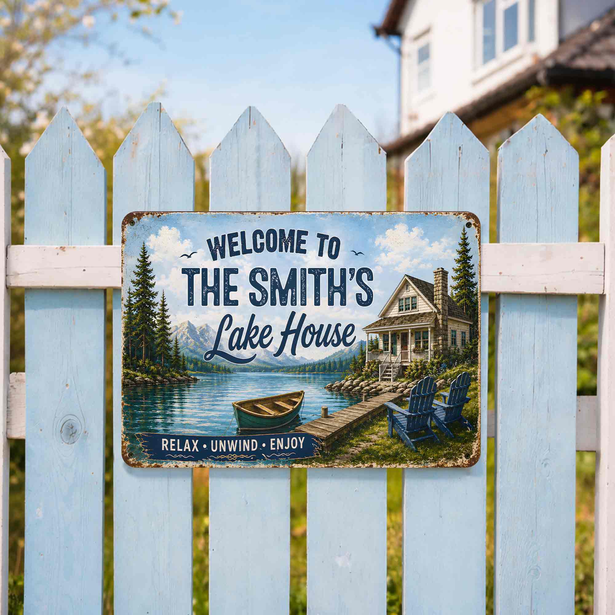 Personalized Welcome Metal Sign Custom Name Lake House Gift Metal Sign GradoCreations