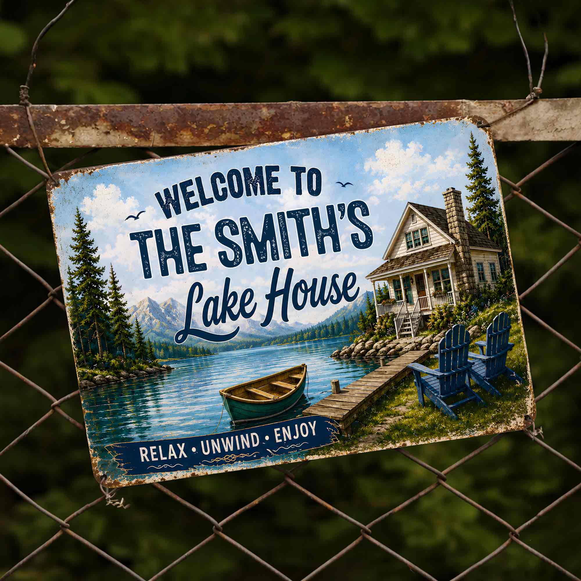 Personalized Welcome Metal Sign Custom Name Lake House Gift Metal Sign GradoCreations