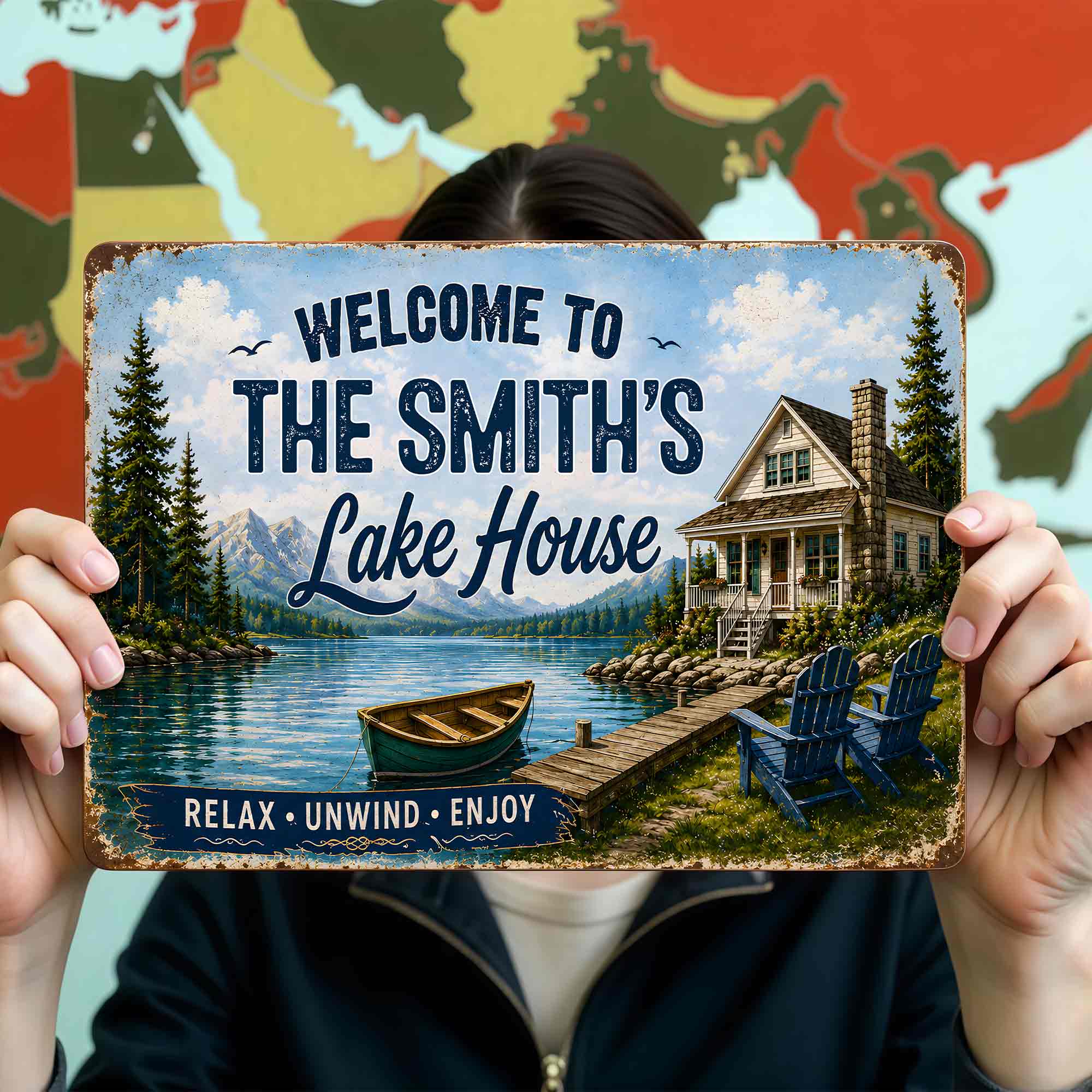 Personalized Welcome Metal Sign Custom Name Lake House Gift Metal Sign GradoCreations