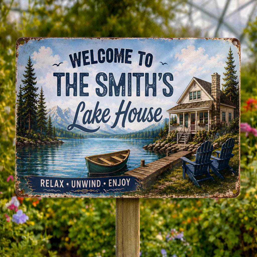 Personalized Welcome Metal Sign Custom Name Lake House Gift Metal Sign GradoCreations