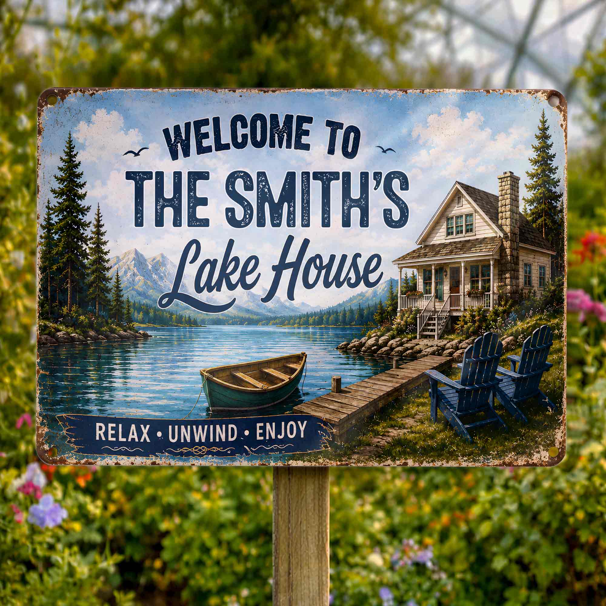 Personalized Welcome Metal Sign Custom Name Lake House Gift Metal Sign GradoCreations
