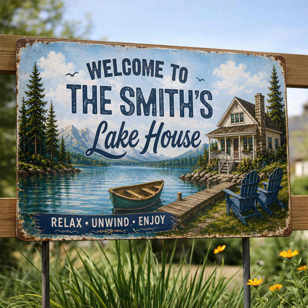 Personalized Welcome Metal Sign Custom Name Lake House Gift Metal Sign GradoCreations