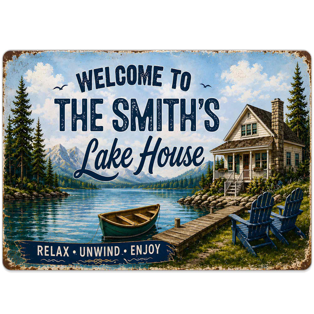 Personalized Welcome Metal Sign Custom Name Lake House Gift Metal Sign GradoCreations
