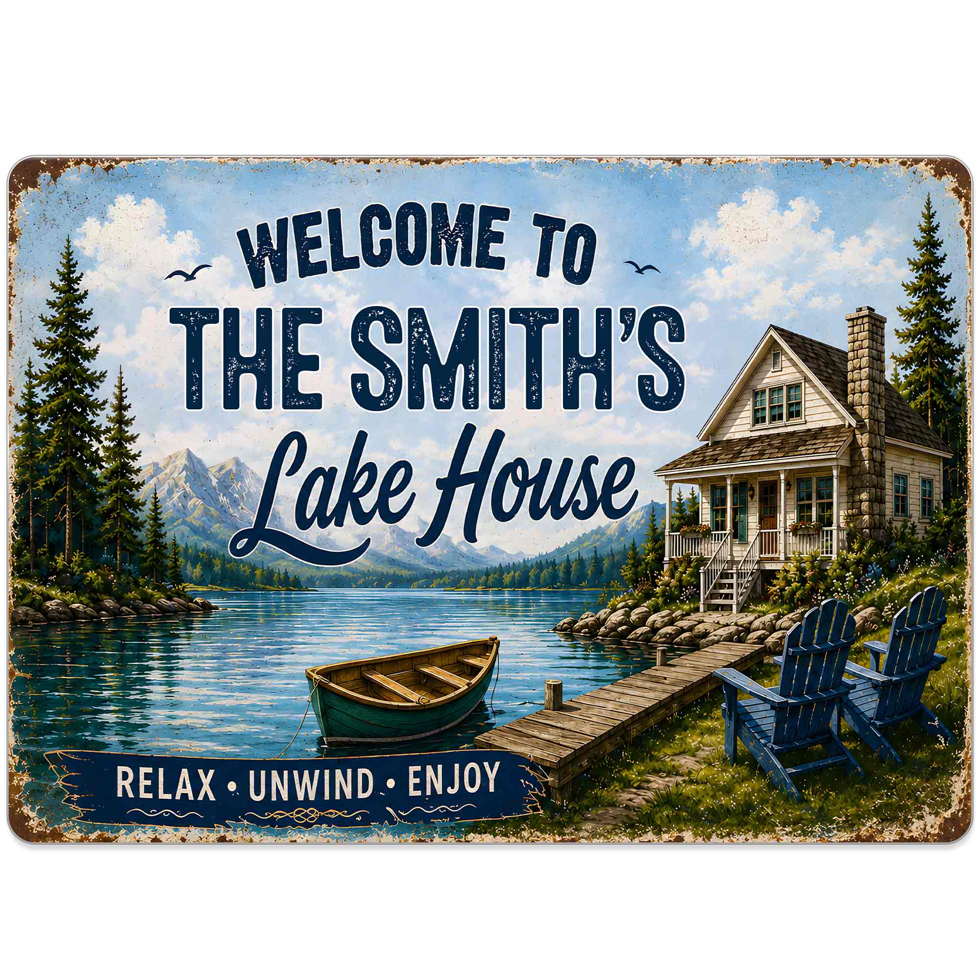 Personalized Welcome Metal Sign Custom Name Lake House Gift Metal Sign GradoCreations