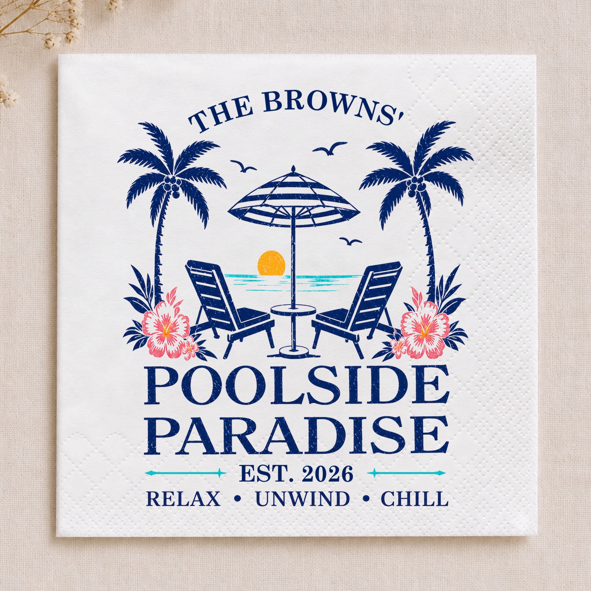 Personalized Cocktail Napkins Custom Family Name Beach Theme Cocktail Napkins GradoCreations