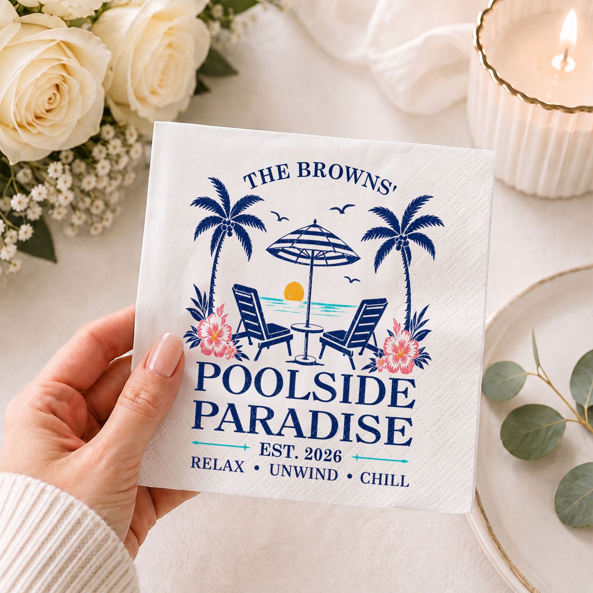 Personalized Cocktail Napkins Custom Family Name Beach Theme Cocktail Napkins GradoCreations