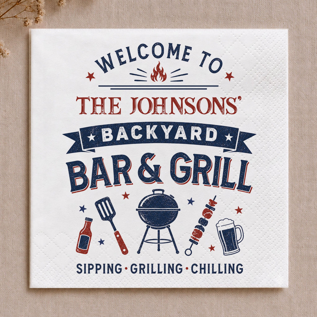 Personalized Cocktail Napkins Custom BBQ Theme Family Gift Cocktail Napkins GradoCreations