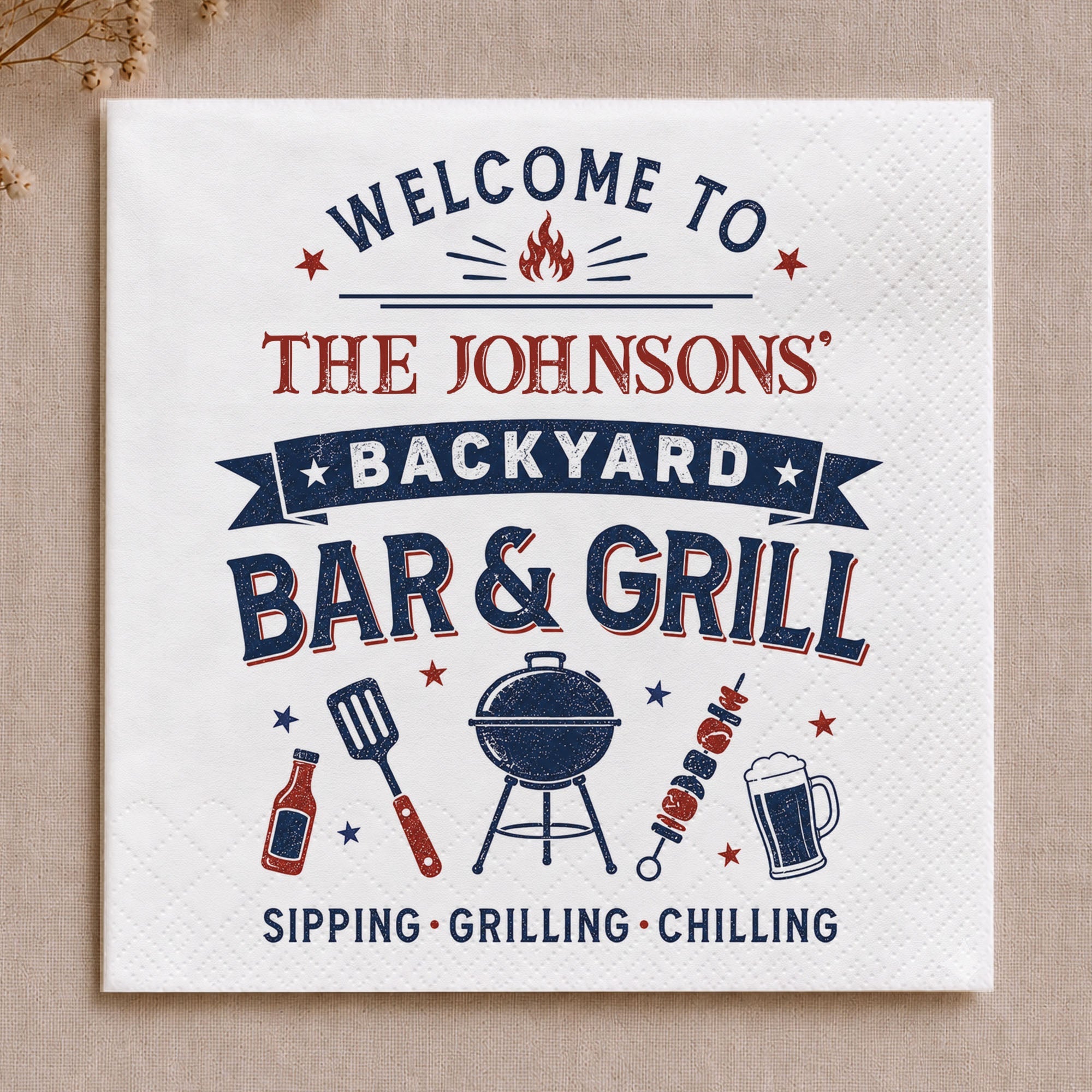 Personalized Cocktail Napkins Custom BBQ Theme Family Gift Cocktail Napkins GradoCreations