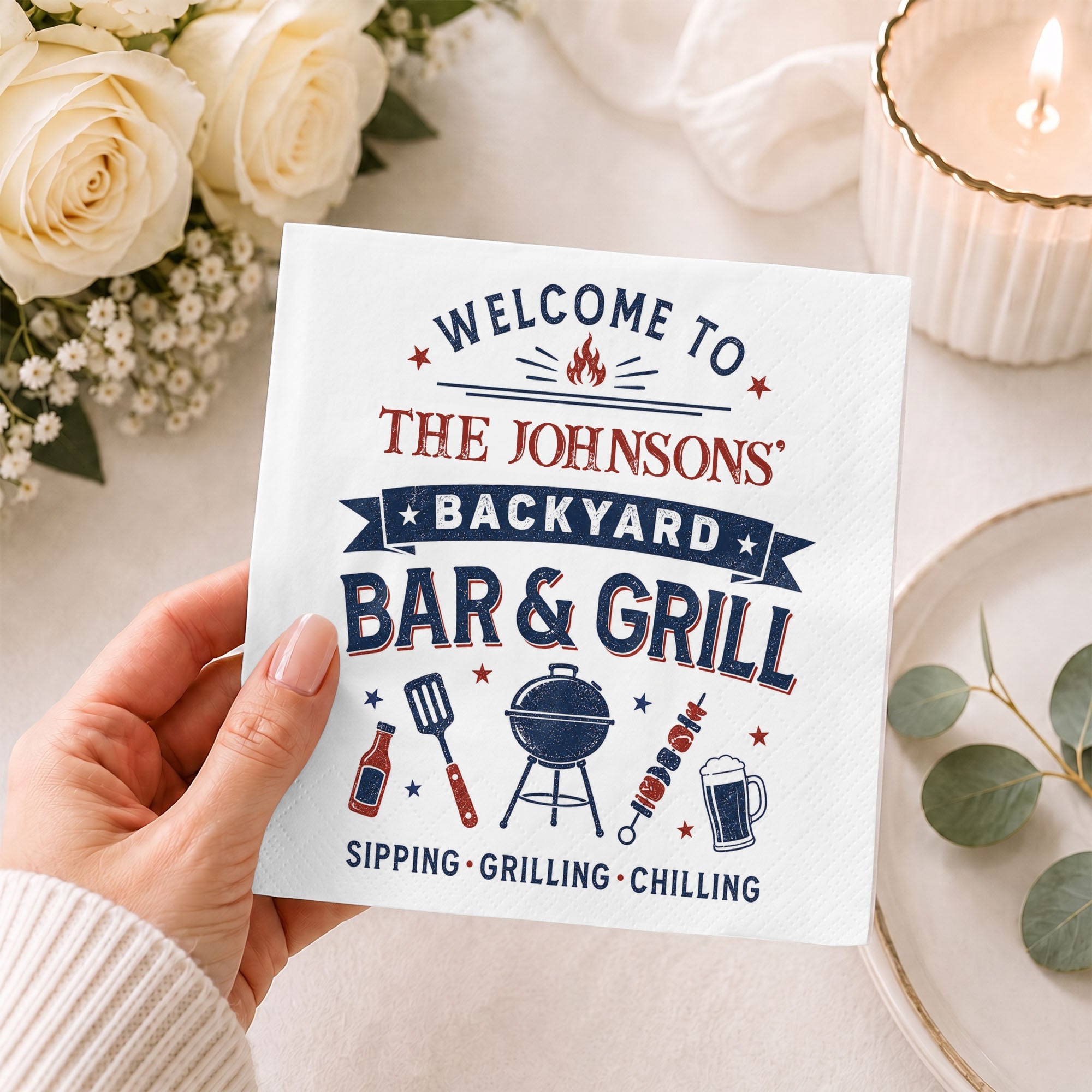 Personalized Cocktail Napkins Custom BBQ Theme Family Gift Cocktail Napkins GradoCreations
