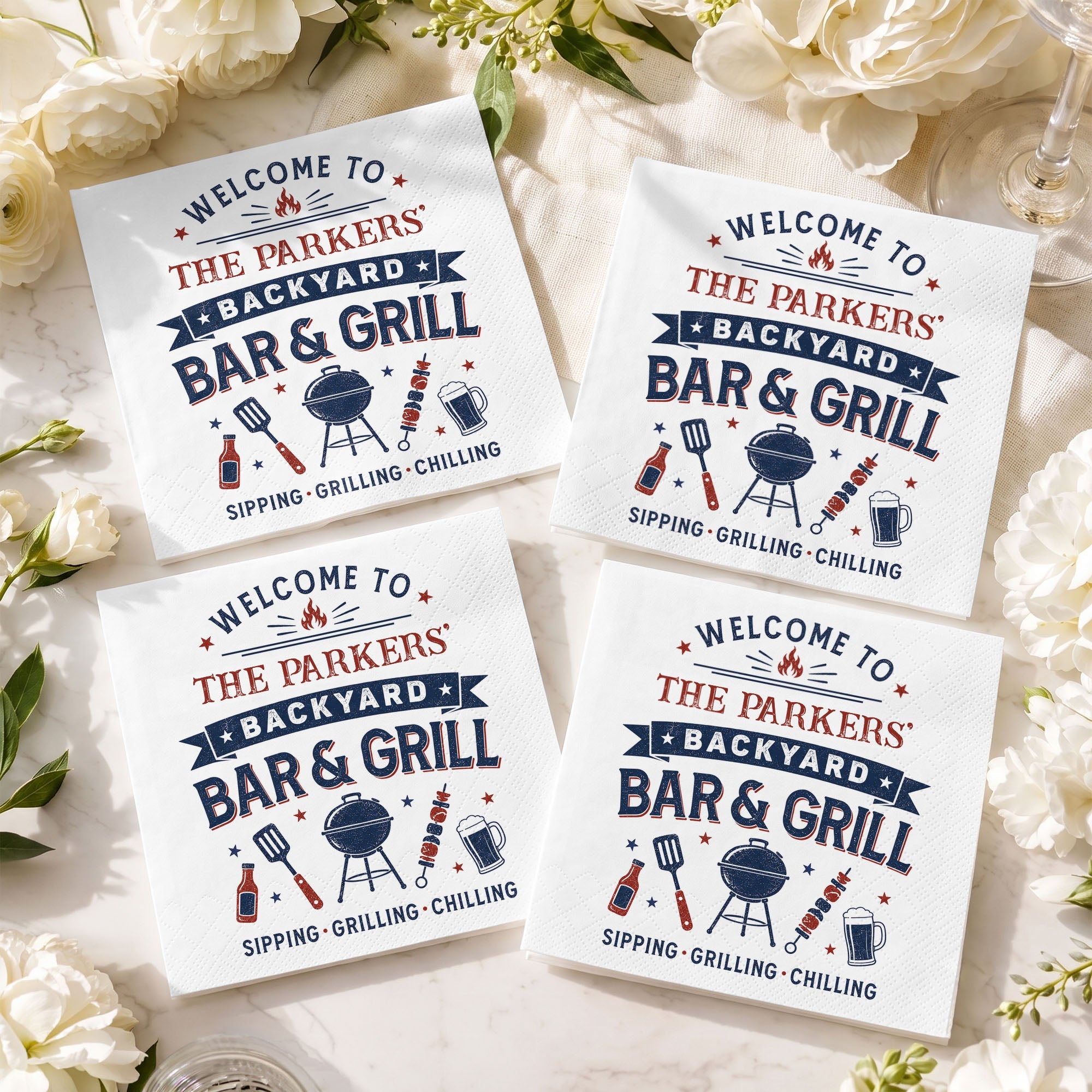 Personalized Cocktail Napkins Custom BBQ Theme Family Gift Cocktail Napkins GradoCreations