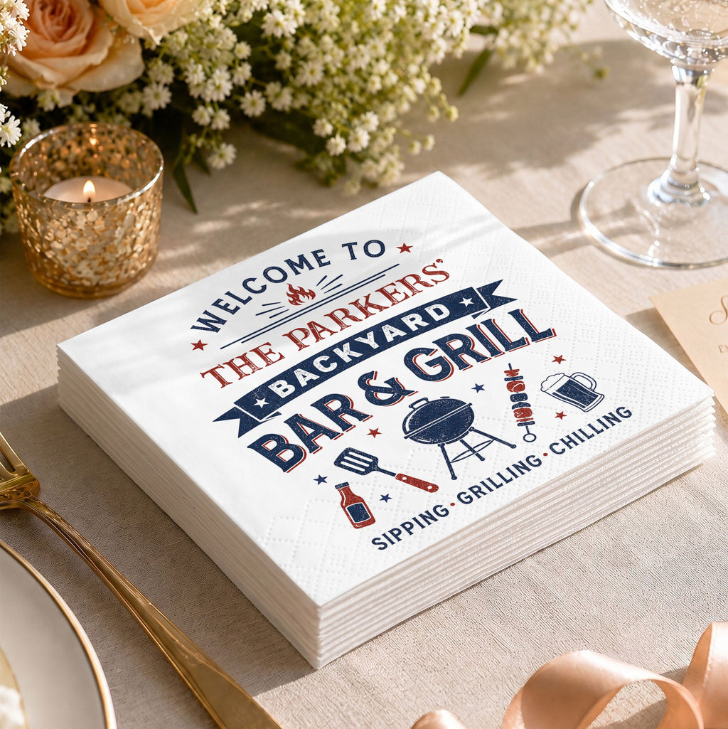 Personalized Cocktail Napkins Custom BBQ Theme Family Gift Cocktail Napkins GradoCreations