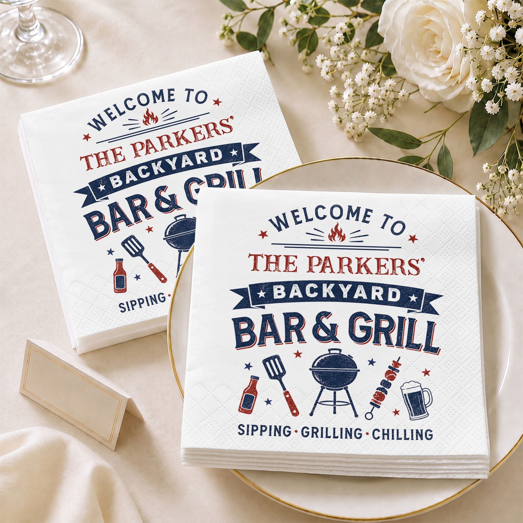 Personalized Cocktail Napkins Custom BBQ Theme Family Gift Cocktail Napkins GradoCreations