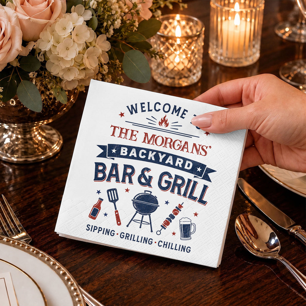 Personalized Cocktail Napkins Custom BBQ Theme Family Gift Cocktail Napkins GradoCreations