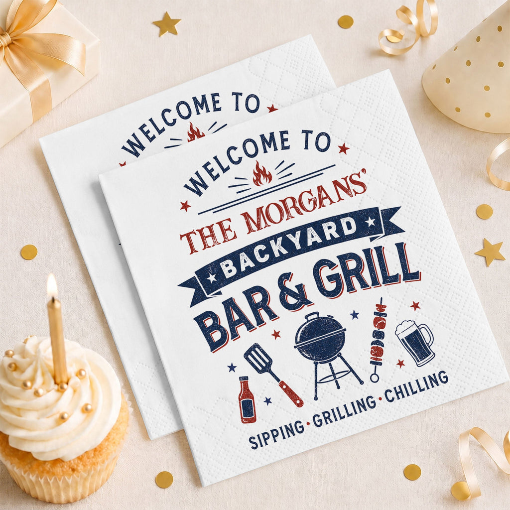 Personalized Cocktail Napkins Custom BBQ Theme Family Gift Cocktail Napkins GradoCreations
