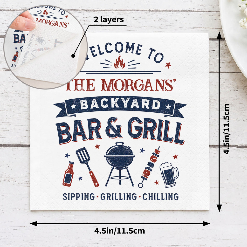 Personalized Cocktail Napkins Custom BBQ Theme Family Gift Cocktail Napkins GradoCreations