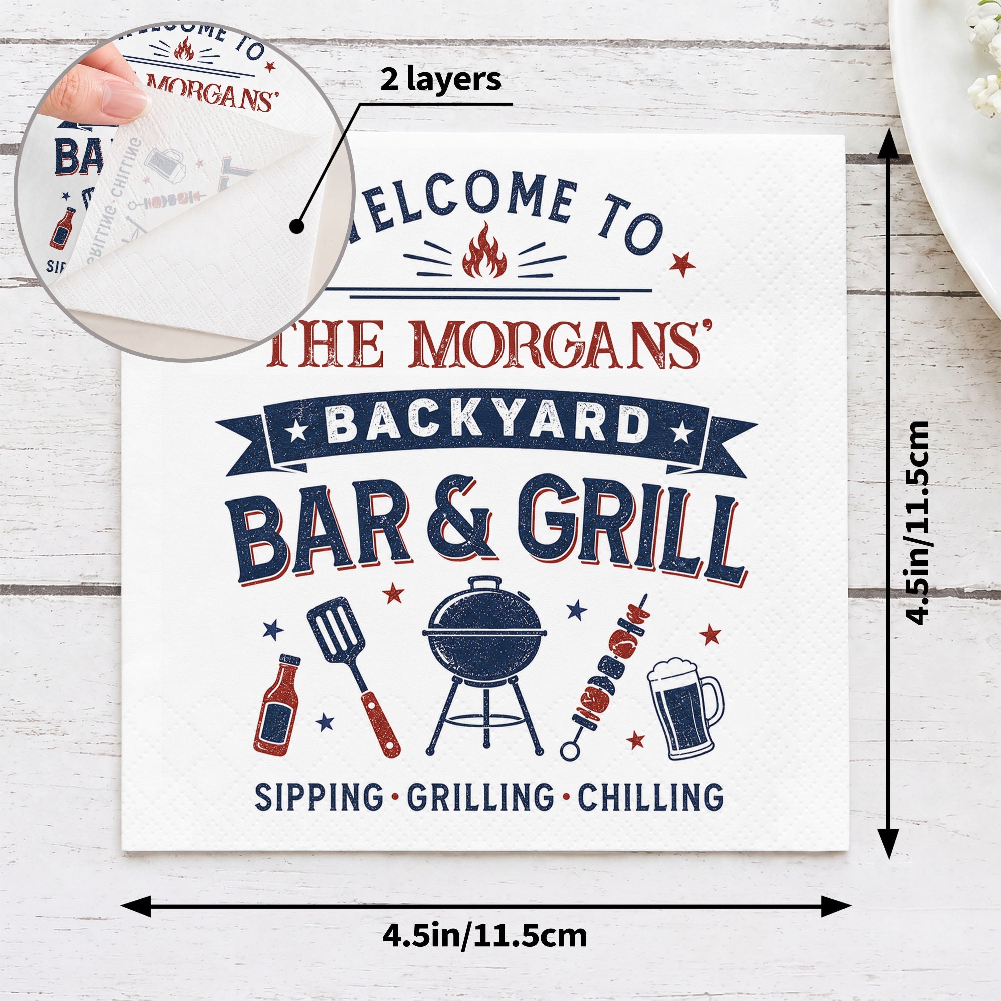 Personalized Cocktail Napkins Custom BBQ Theme Family Gift Cocktail Napkins GradoCreations