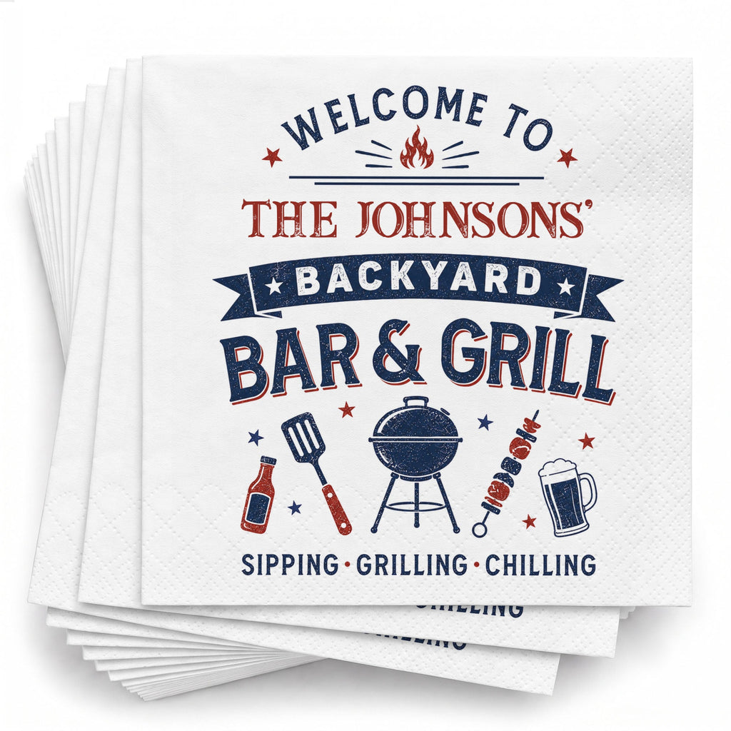 Personalized Cocktail Napkins Custom BBQ Theme Family Gift Cocktail Napkins GradoCreations