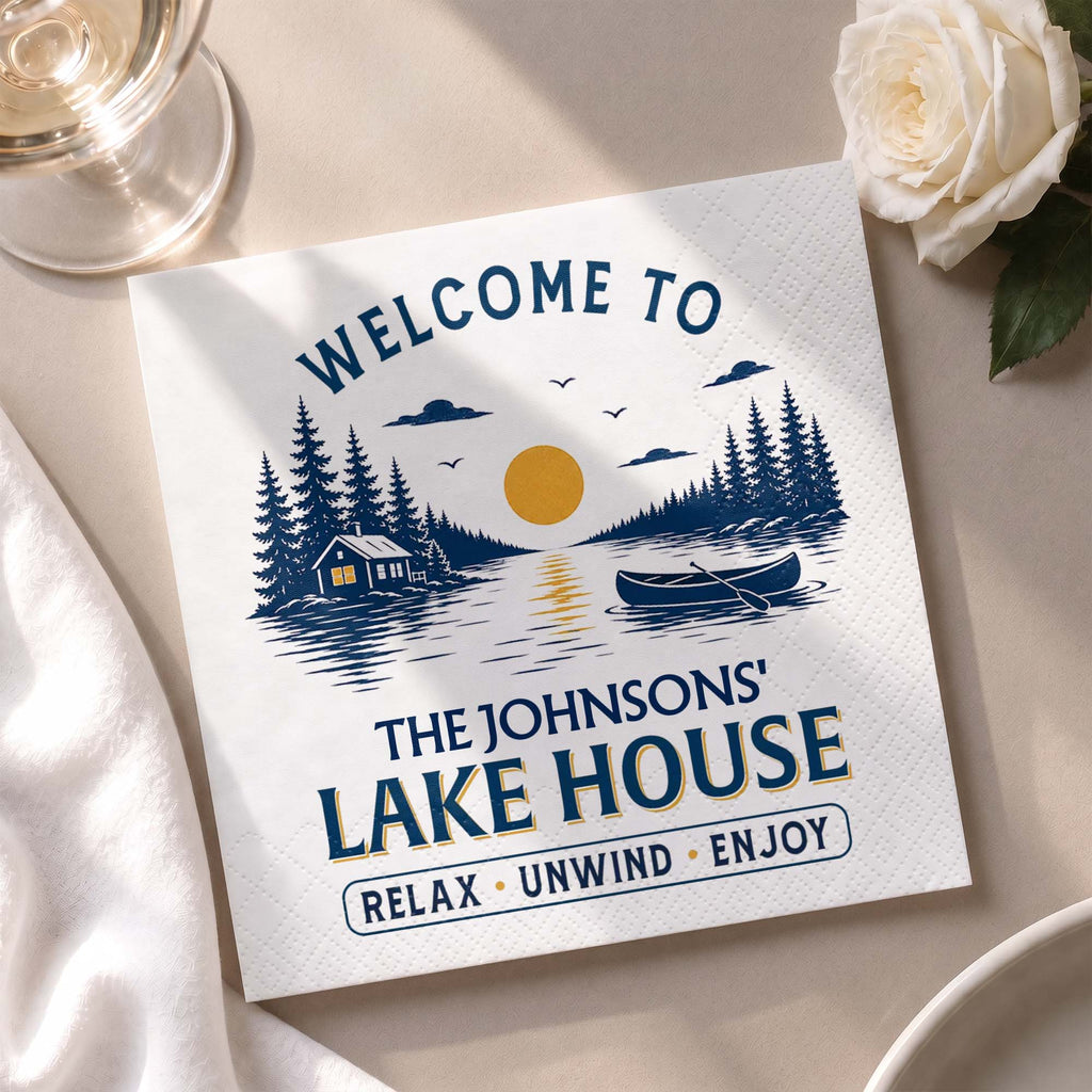 Personalized Cocktail Napkins Custom Family Name Lake House Cocktail Napkins GradoCreations