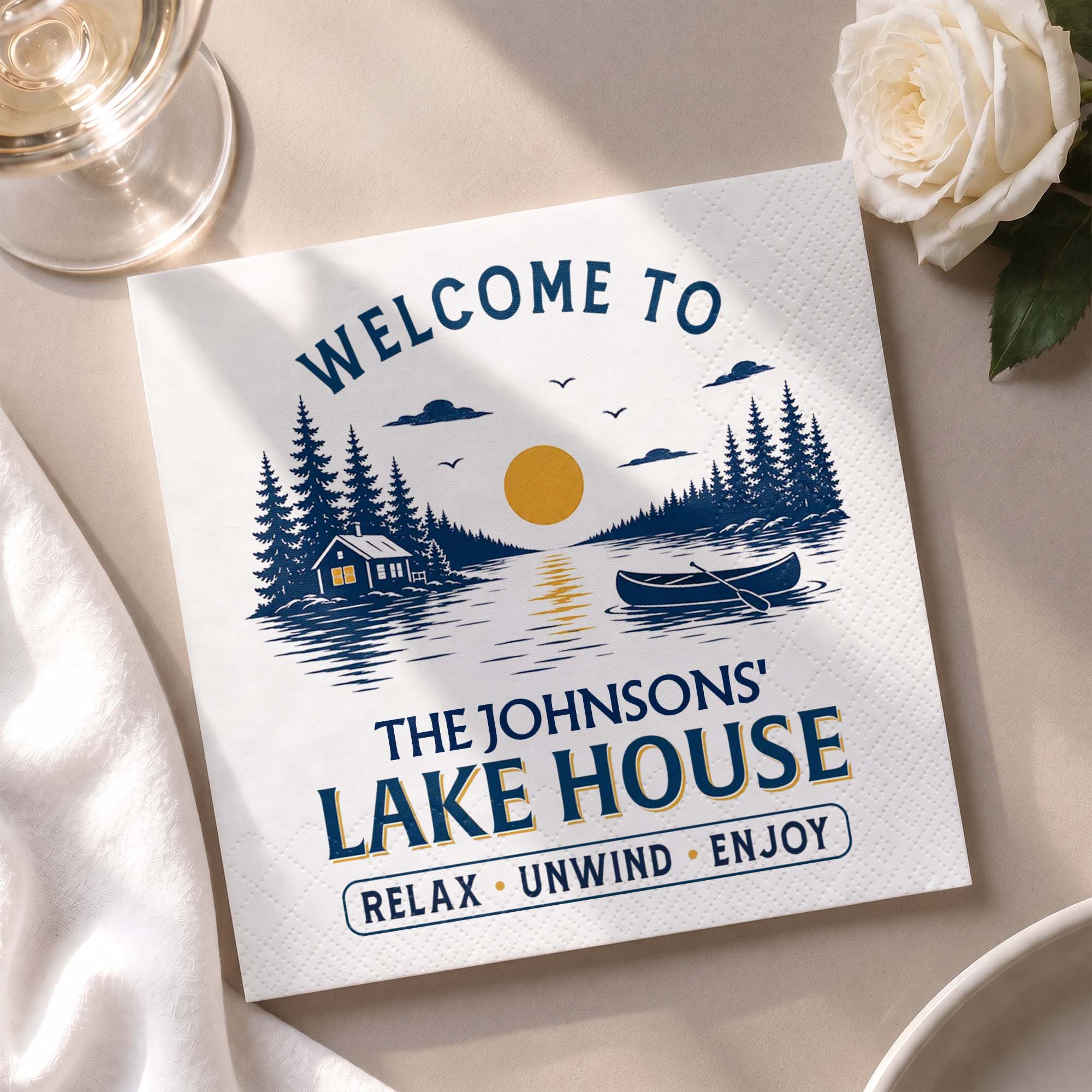 Personalized Cocktail Napkins Custom Family Name Lake House Cocktail Napkins GradoCreations