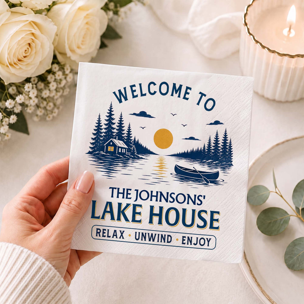 Personalized Cocktail Napkins Custom Family Name Lake House Cocktail Napkins GradoCreations