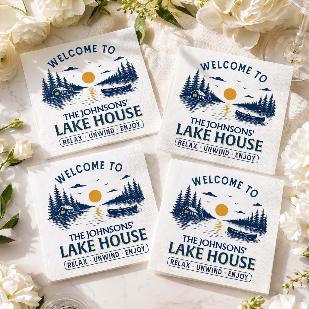 Personalized Cocktail Napkins Custom Family Name Lake House Cocktail Napkins GradoCreations