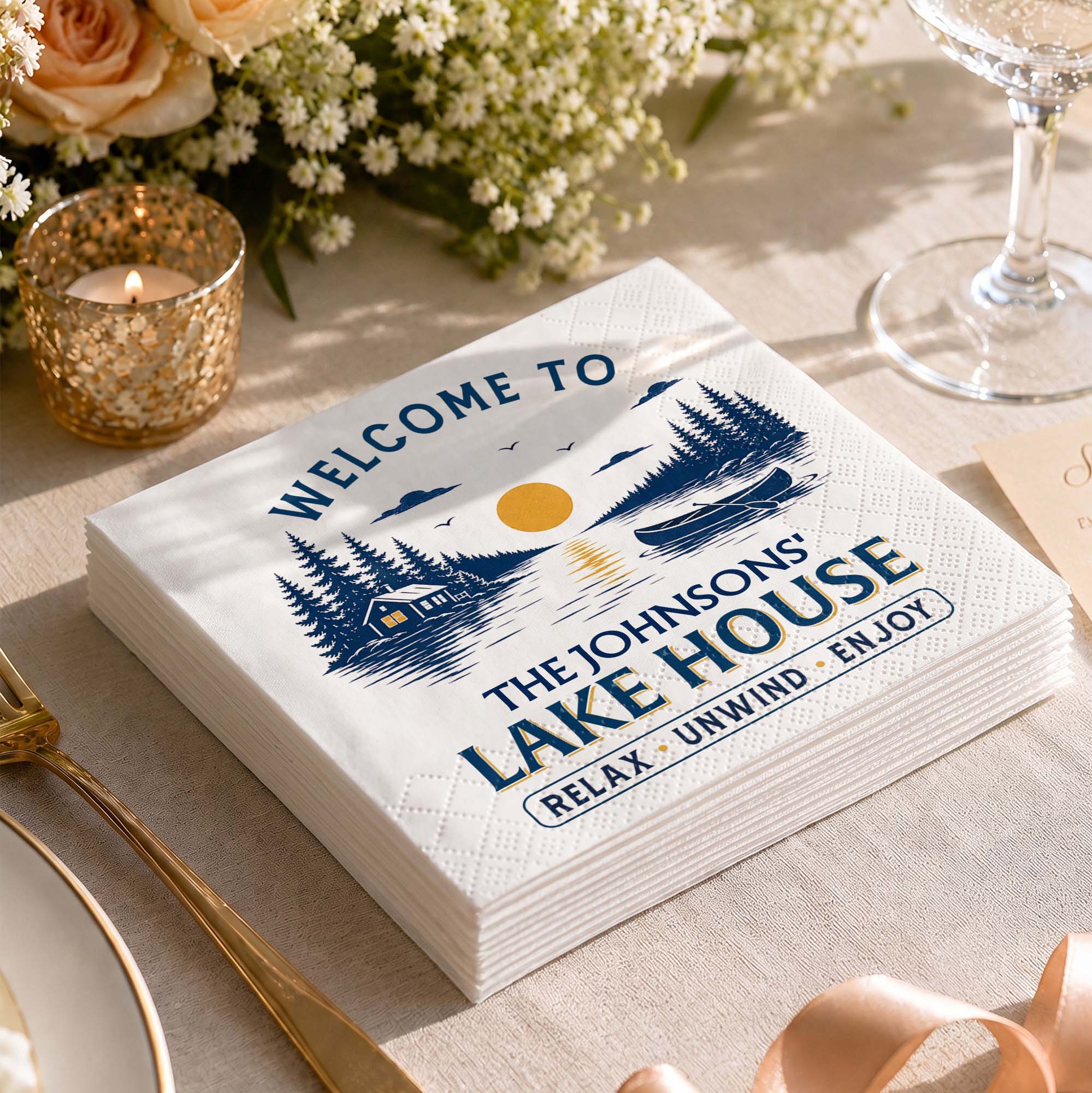 Personalized Cocktail Napkins Custom Family Name Lake House Cocktail Napkins GradoCreations