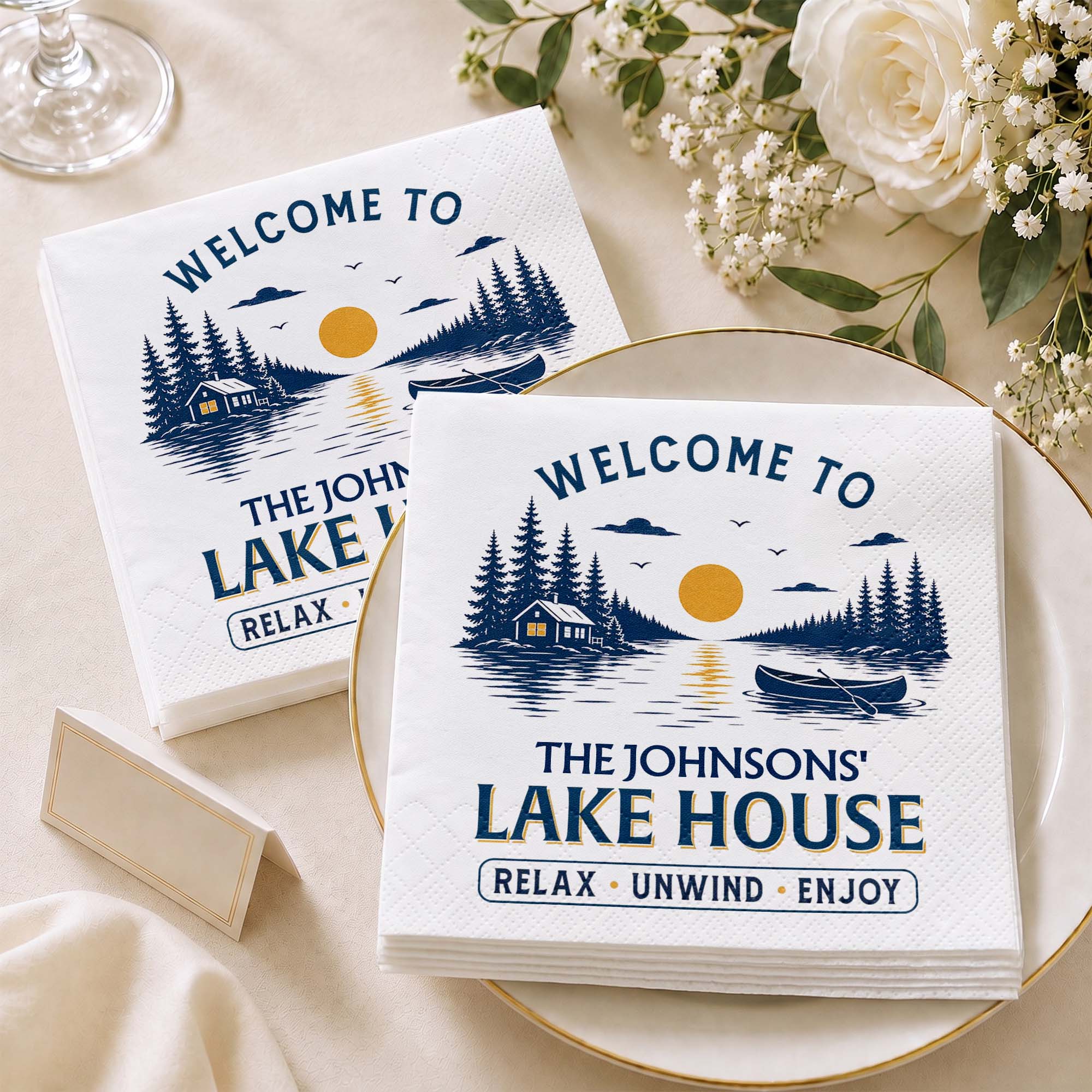 Personalized Cocktail Napkins Custom Family Name Lake House Cocktail Napkins GradoCreations