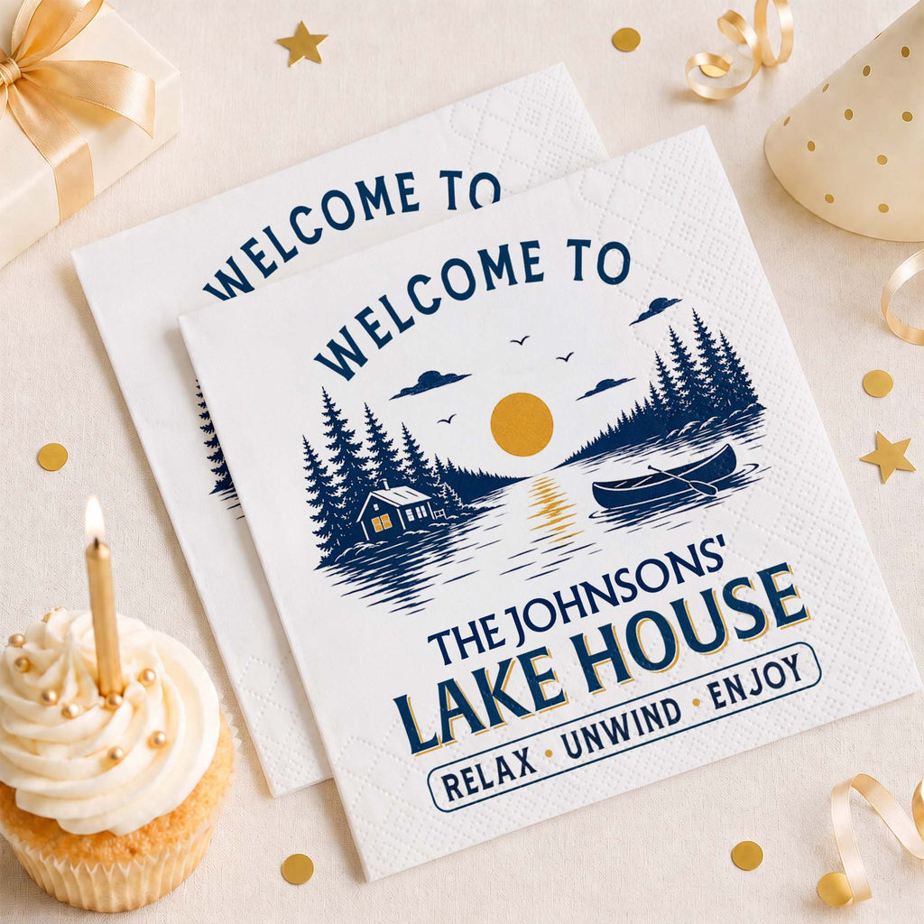 Personalized Cocktail Napkins Custom Family Name Lake House Cocktail Napkins GradoCreations