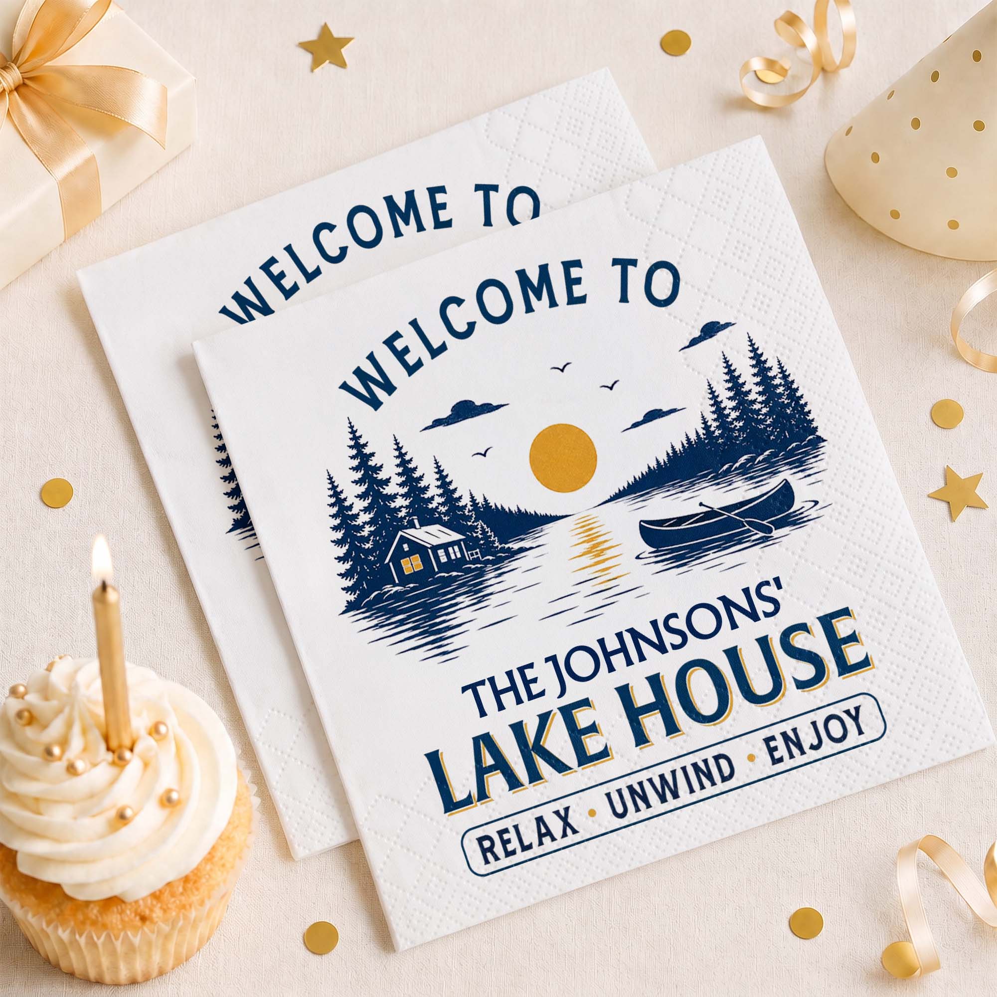 Personalized Cocktail Napkins Custom Family Name Lake House Cocktail Napkins GradoCreations