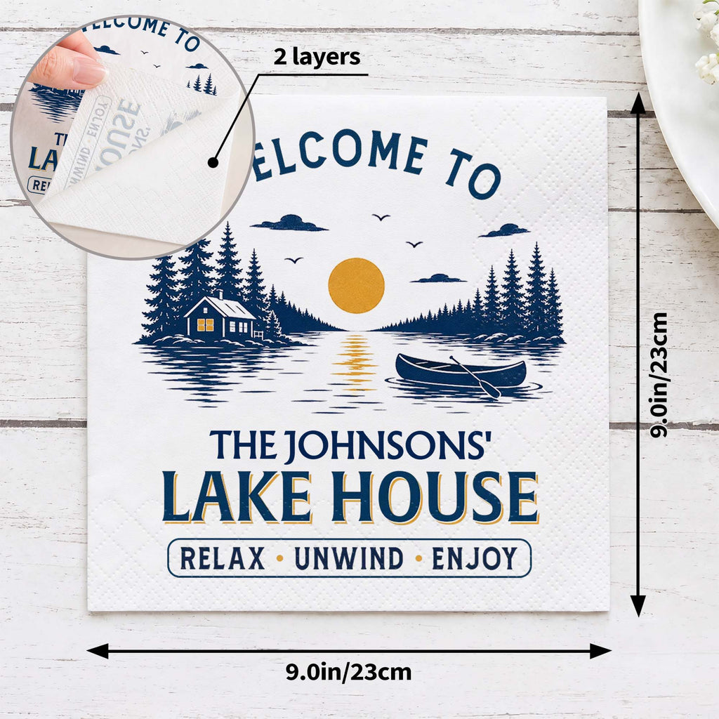 Personalized Cocktail Napkins Custom Family Name Lake House Cocktail Napkins GradoCreations