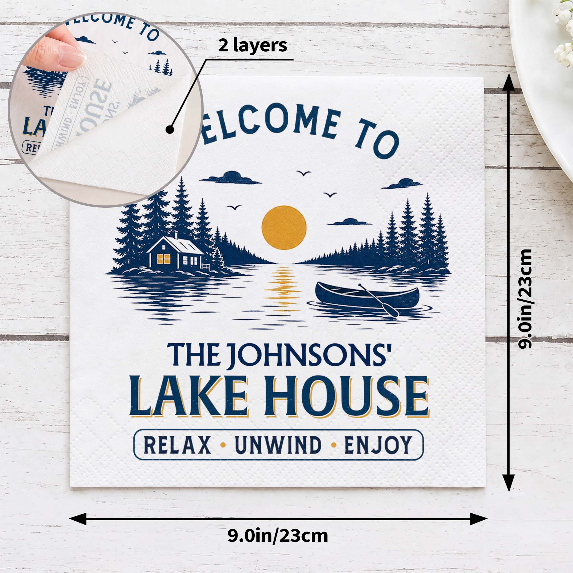 Personalized Cocktail Napkins Custom Family Name Lake House Cocktail Napkins GradoCreations