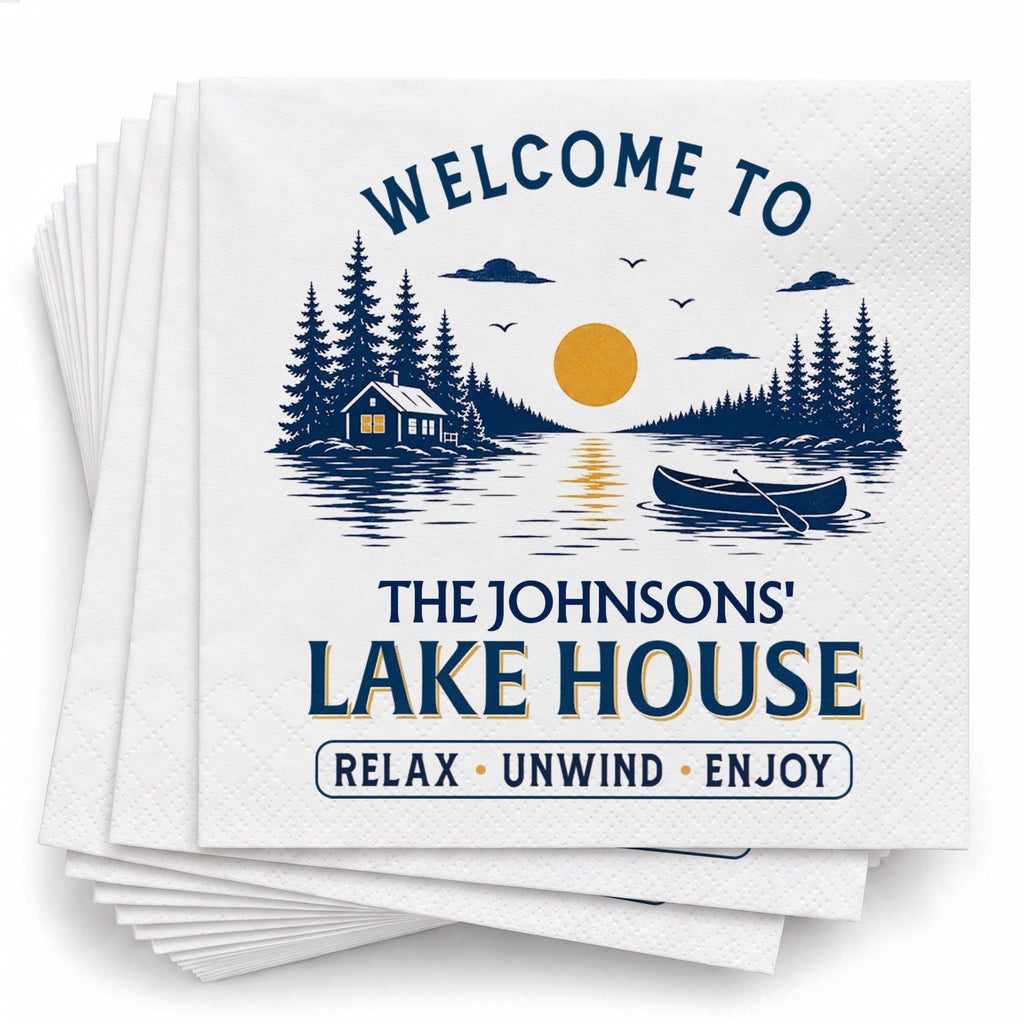 Personalized Cocktail Napkins Custom Family Name Lake House Cocktail Napkins GradoCreations