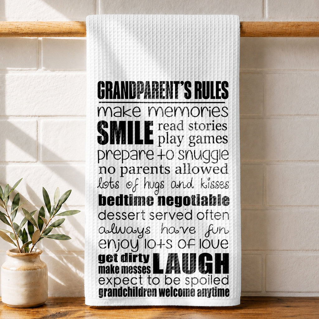 Personalized Kitchen Towel Grandparent's Rules Gift for Family Kitchen Towel GradoCreations
