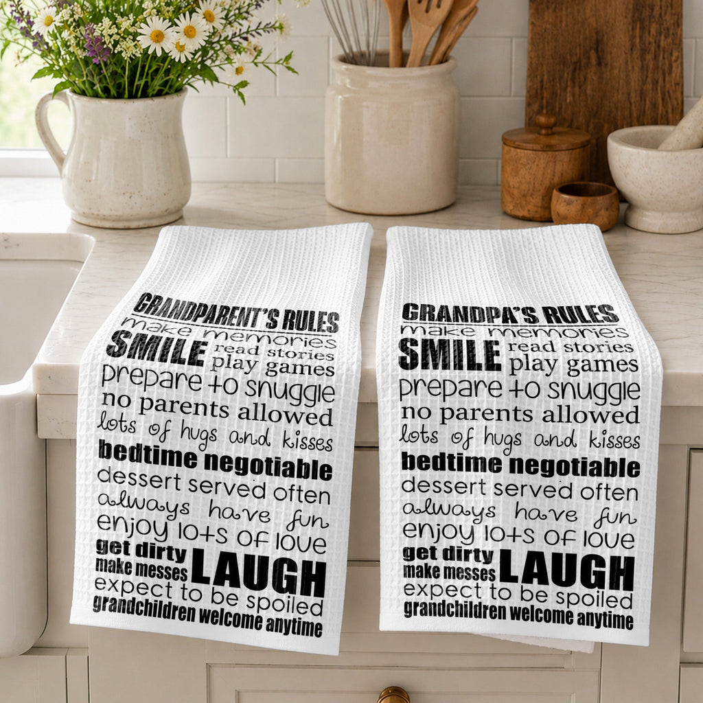 Personalized Kitchen Towel Grandparent's Rules Gift for Family Kitchen Towel GradoCreations