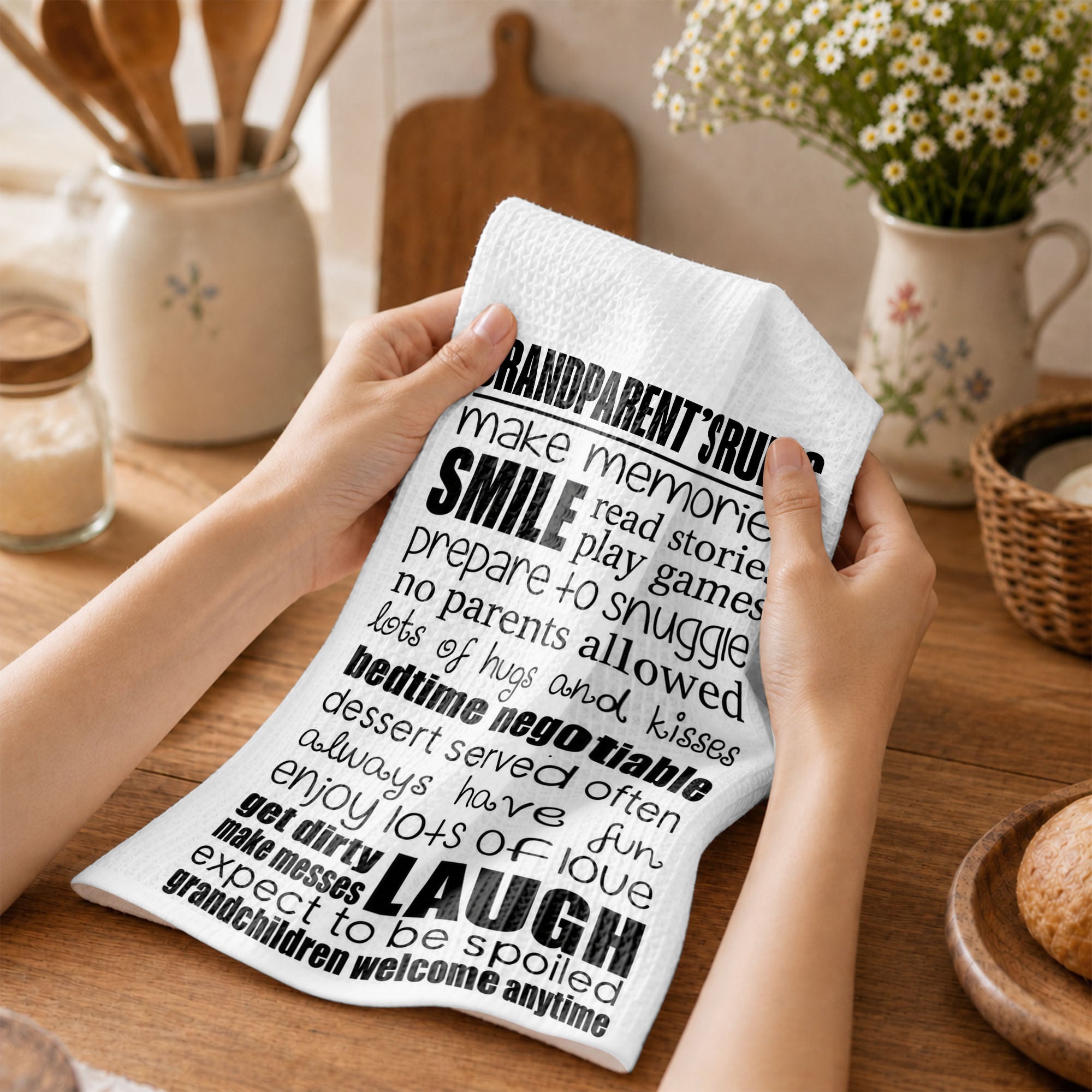 Personalized Kitchen Towel Grandparent's Rules Gift for Family Kitchen Towel GradoCreations
