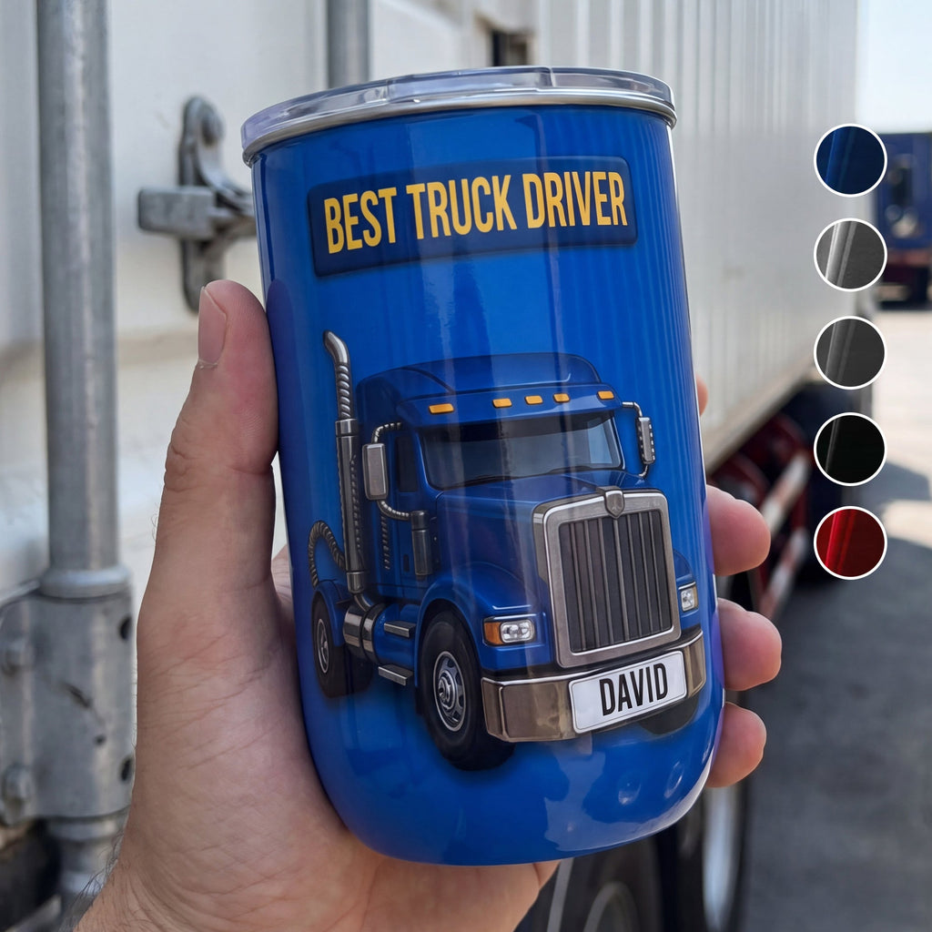 Personalized Blue Semi Truck Tumbler Custom Name Gift for Dad 10oz tumbler GradoCreations