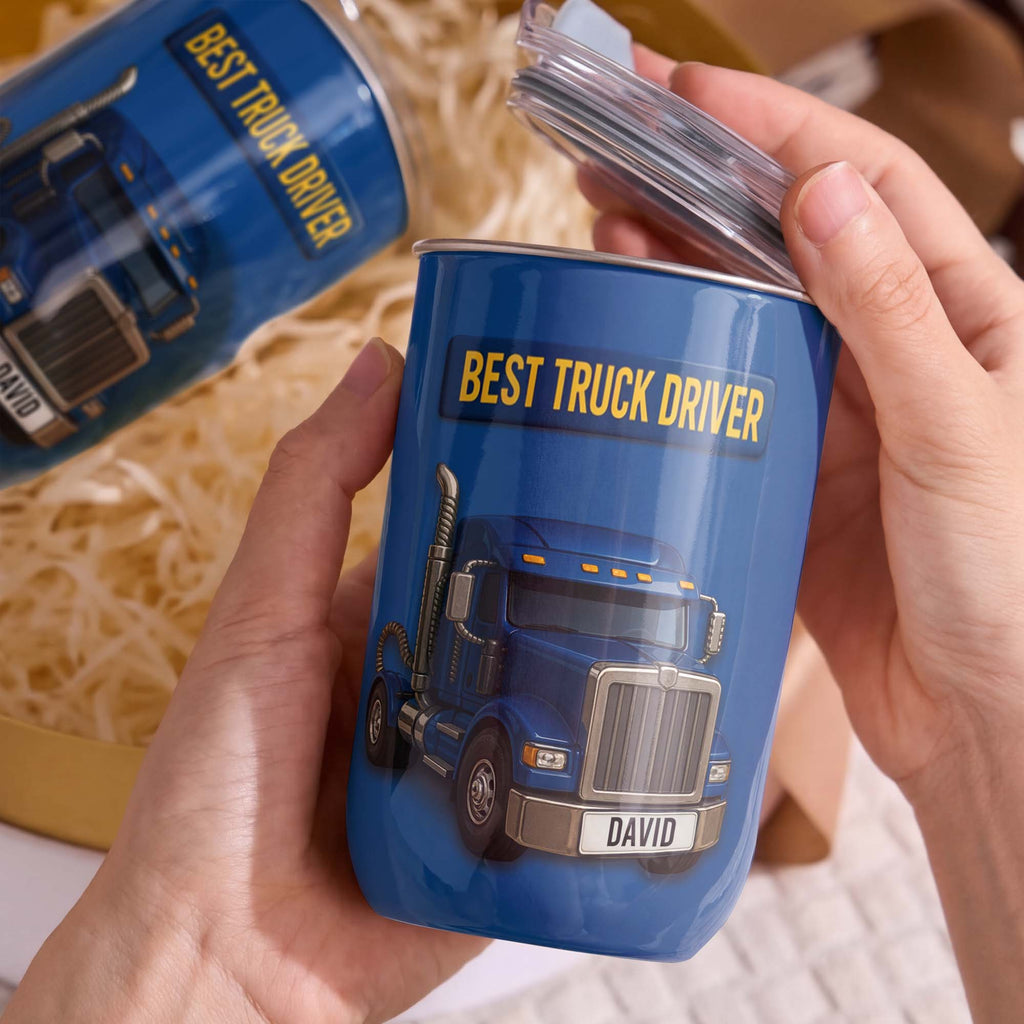 Personalized Blue Semi Truck Tumbler Custom Name Gift for Dad 10oz tumbler GradoCreations