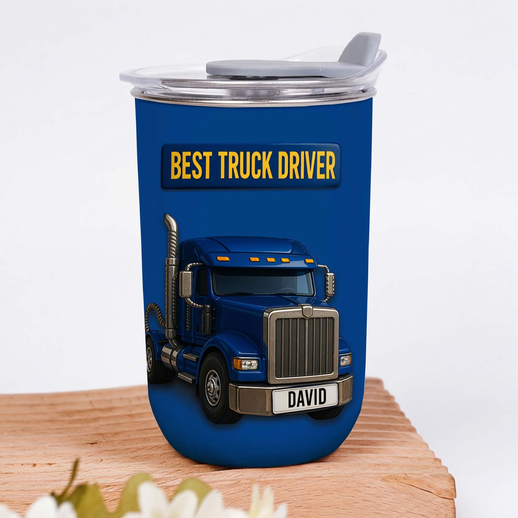 Personalized Blue Semi Truck Tumbler Custom Name Gift for Dad 10oz tumbler GradoCreations