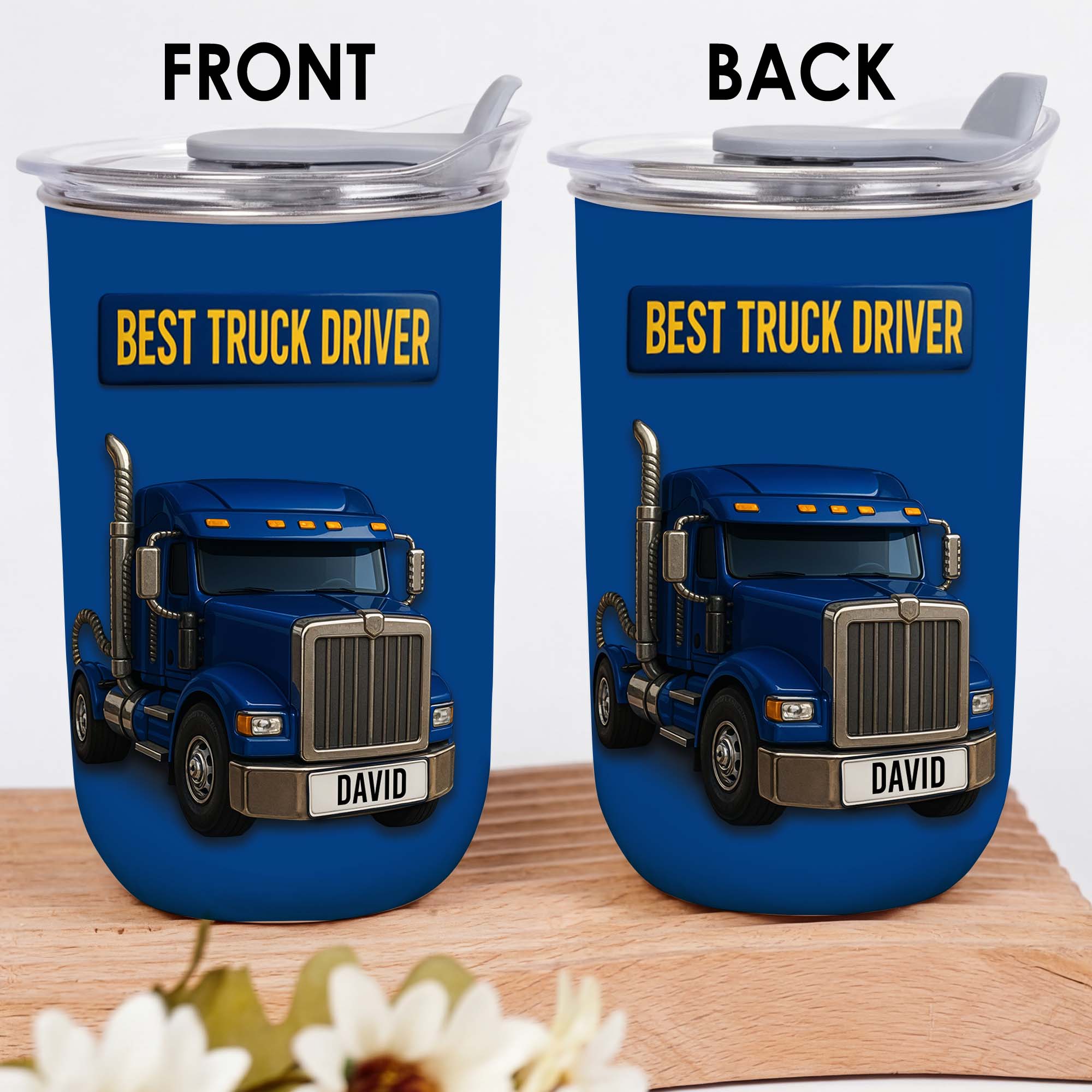 Personalized Blue Semi Truck Tumbler Custom Name Gift for Dad 10oz tumbler GradoCreations