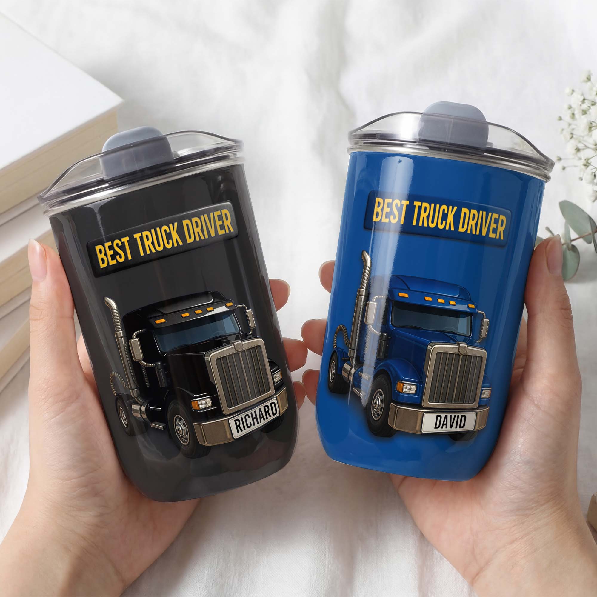 Personalized Blue Semi Truck Tumbler Custom Name Gift for Dad 10oz tumbler GradoCreations