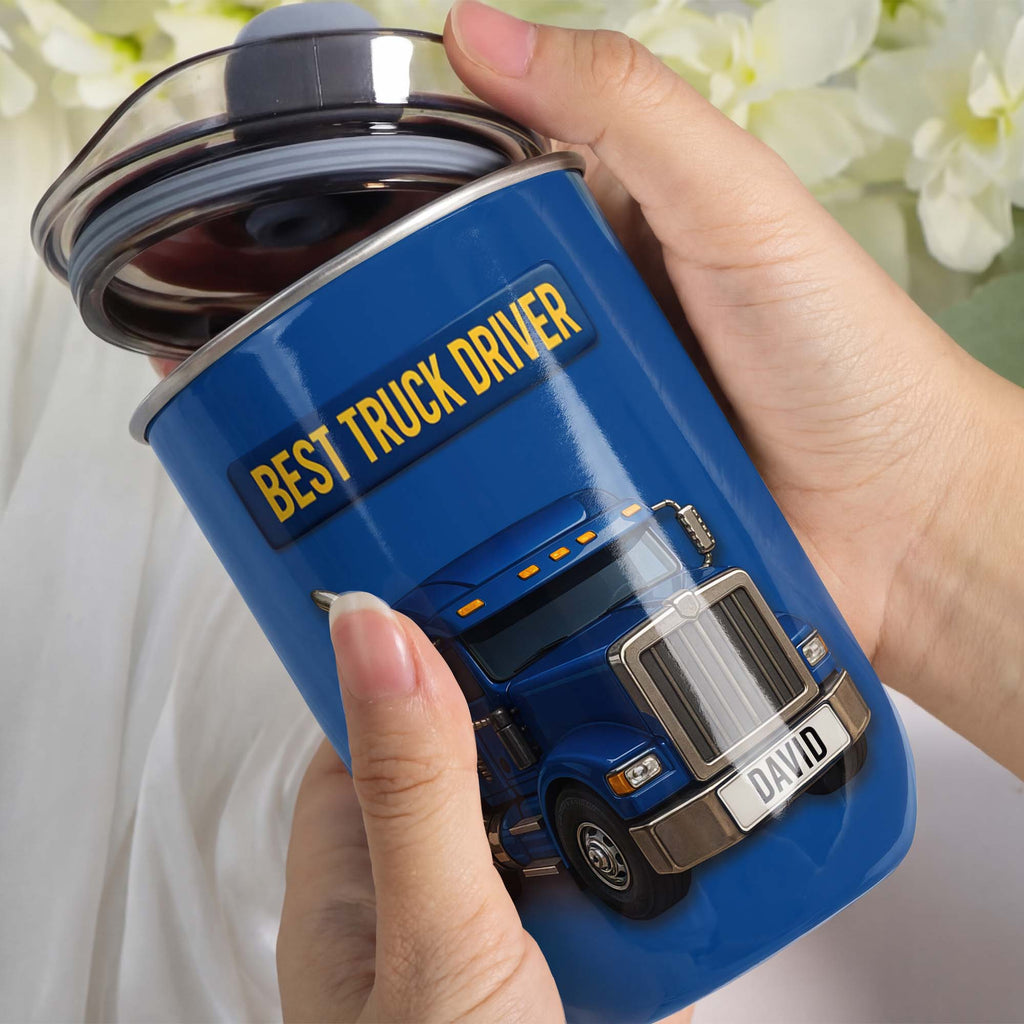 Personalized Blue Semi Truck Tumbler Custom Name Gift for Dad 10oz tumbler GradoCreations