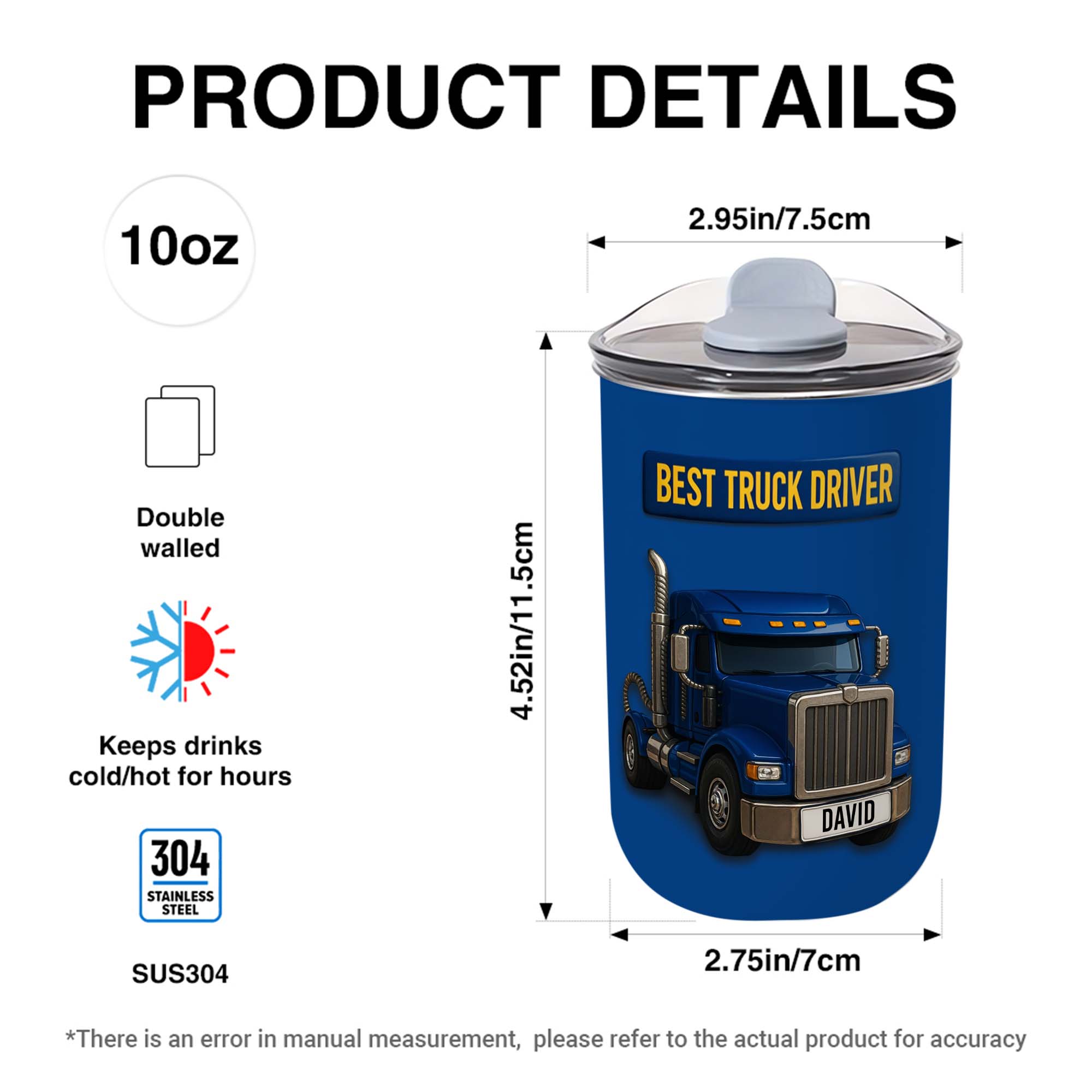 Personalized Blue Semi Truck Tumbler Custom Name Gift for Dad 10oz tumbler GradoCreations