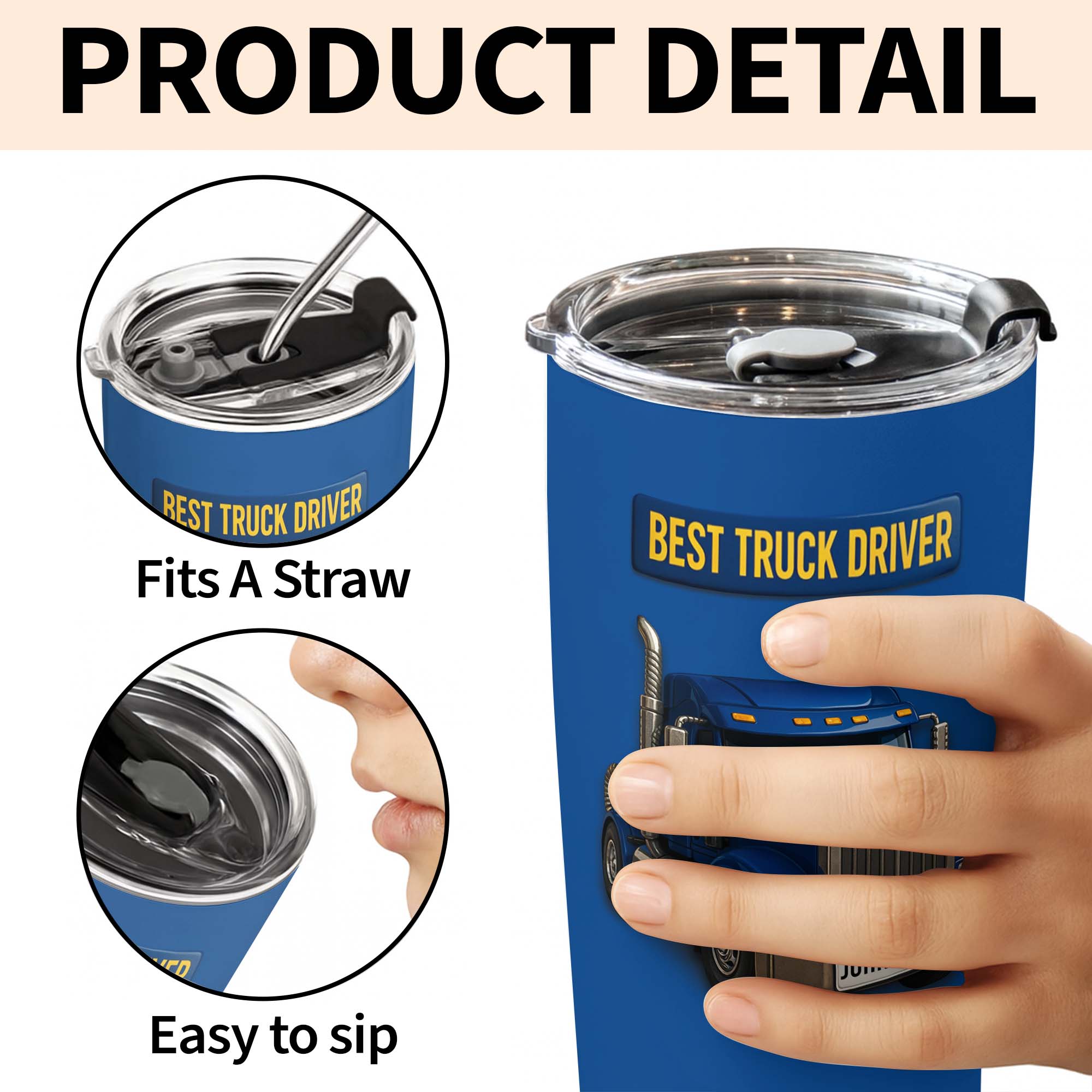 Personalized 20oz Stainless Steel Tumbler Custom Name Gift for Truck Driver 20oz Tumbler GradoCreations