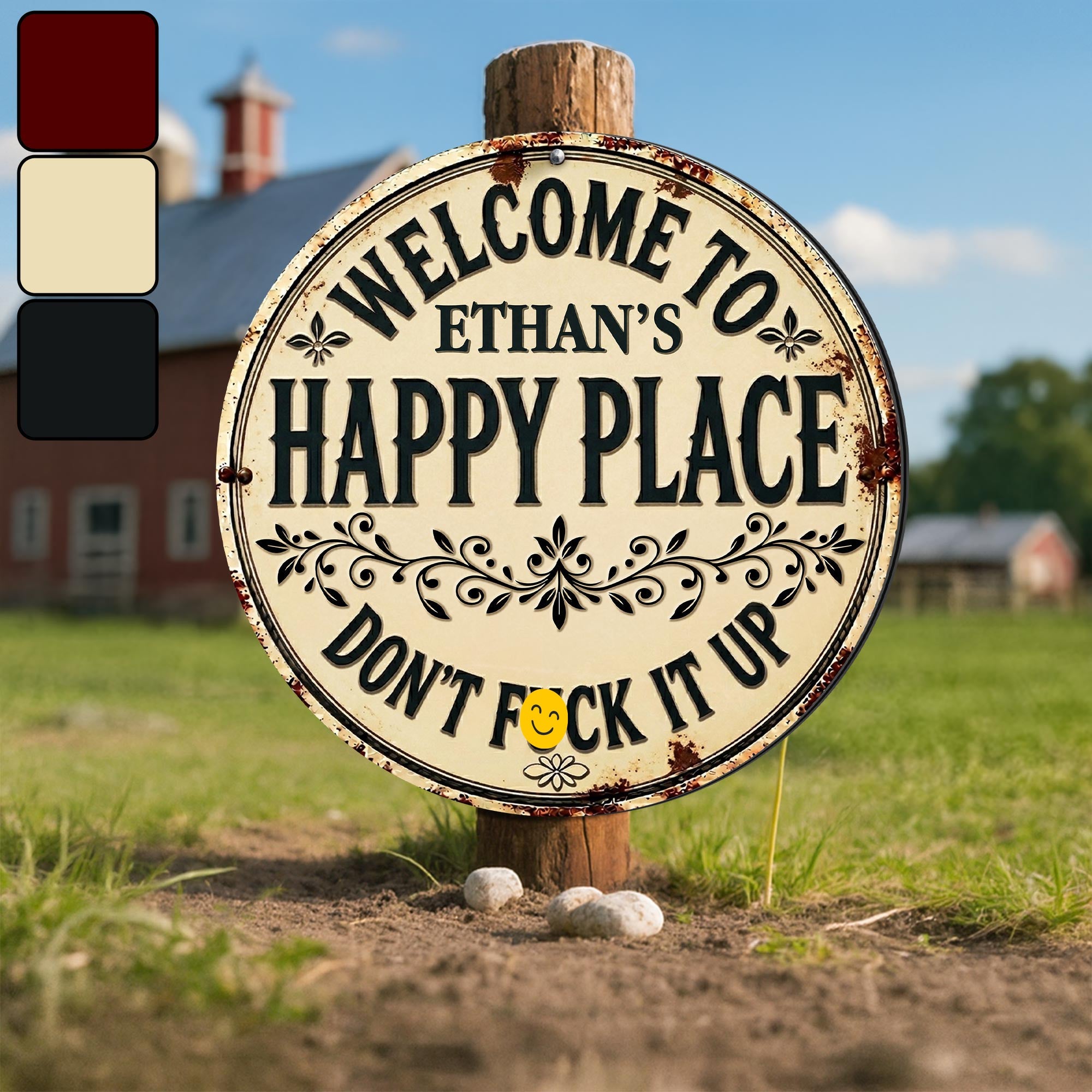 Personalized Custom Metal Sign Welcome to My Happy Place Gift Custom Shaped Metal Sign GradoCreations