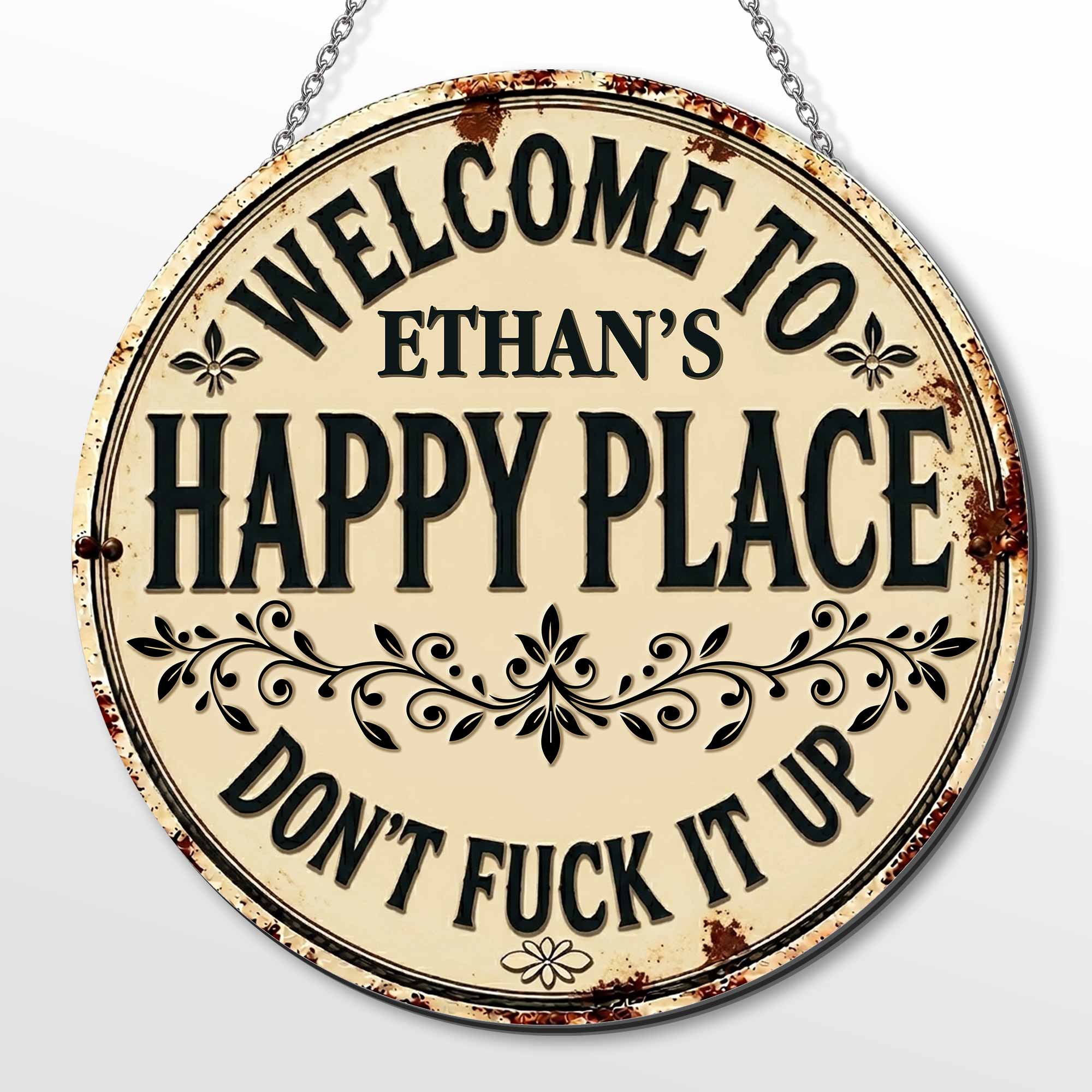 Personalized Custom Metal Sign Welcome to My Happy Place Gift Custom Shaped Metal Sign GradoCreations