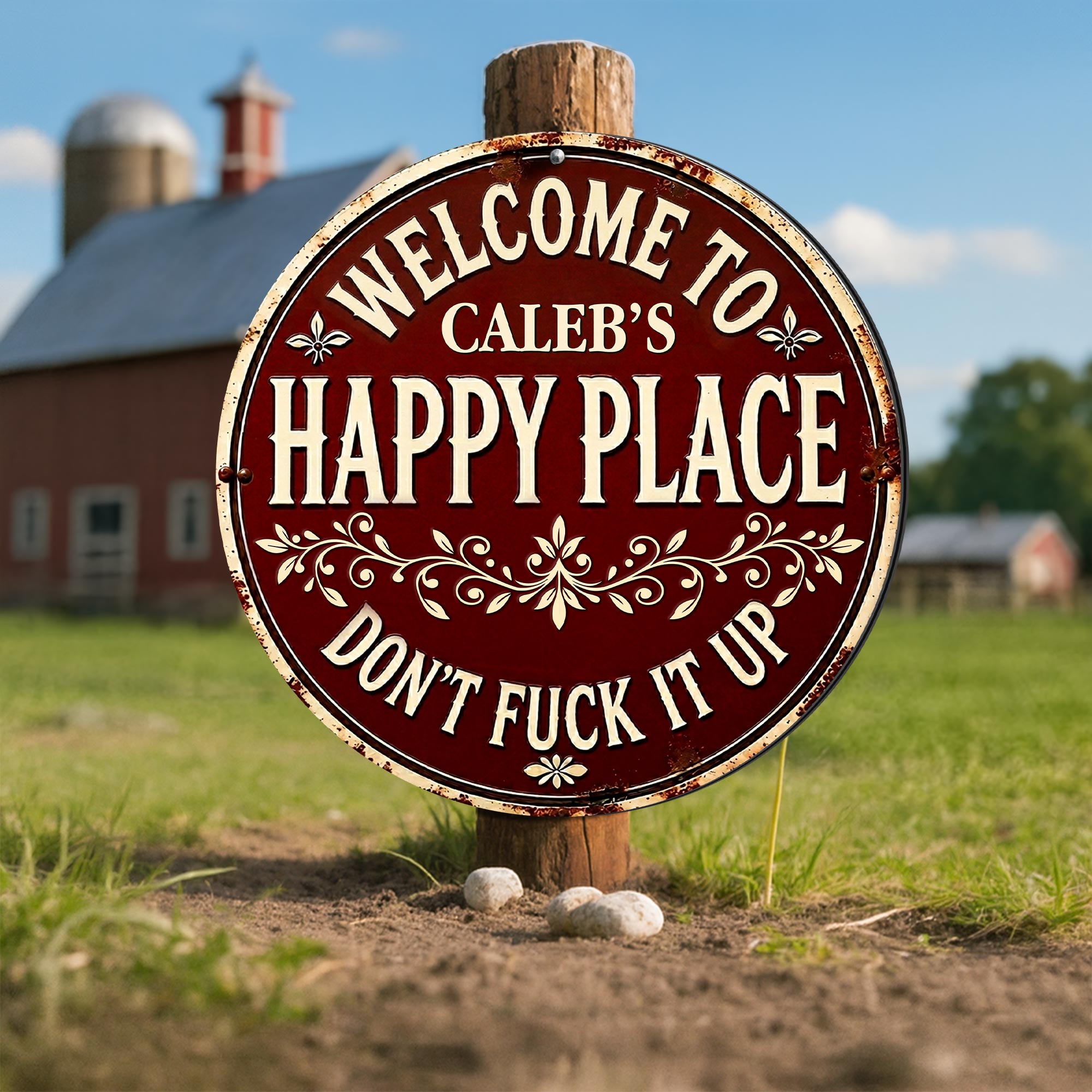 Personalized Custom Metal Sign Welcome to My Happy Place Gift Custom Shaped Metal Sign GradoCreations